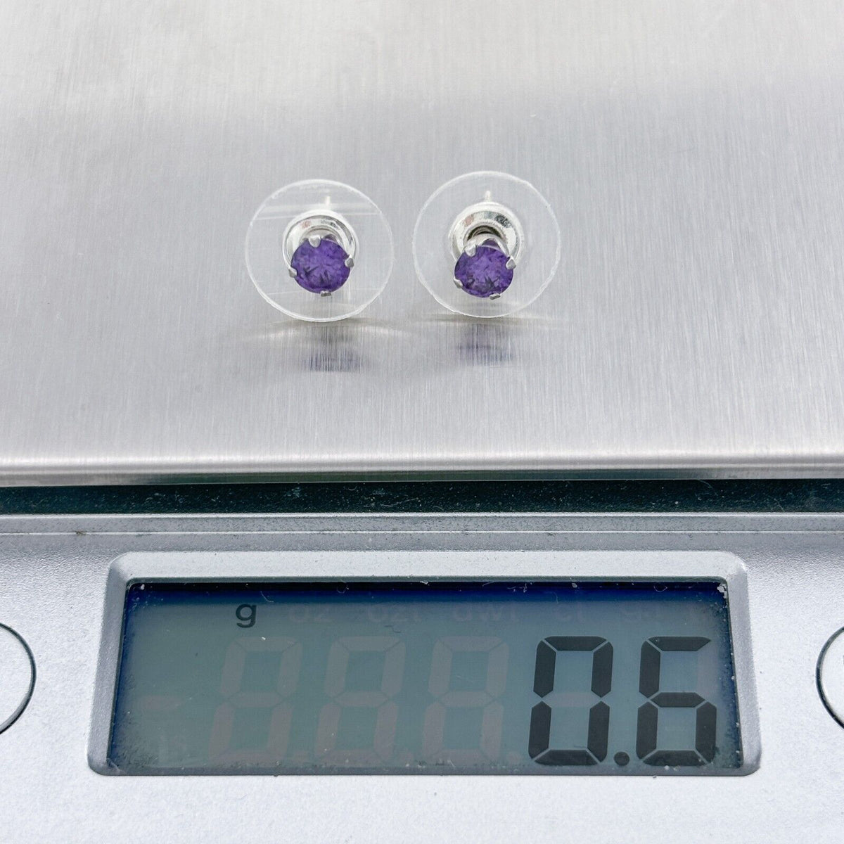 Vintage Sterling Silver 925 4mm Purple Cubic Zirconia Stud Earrings