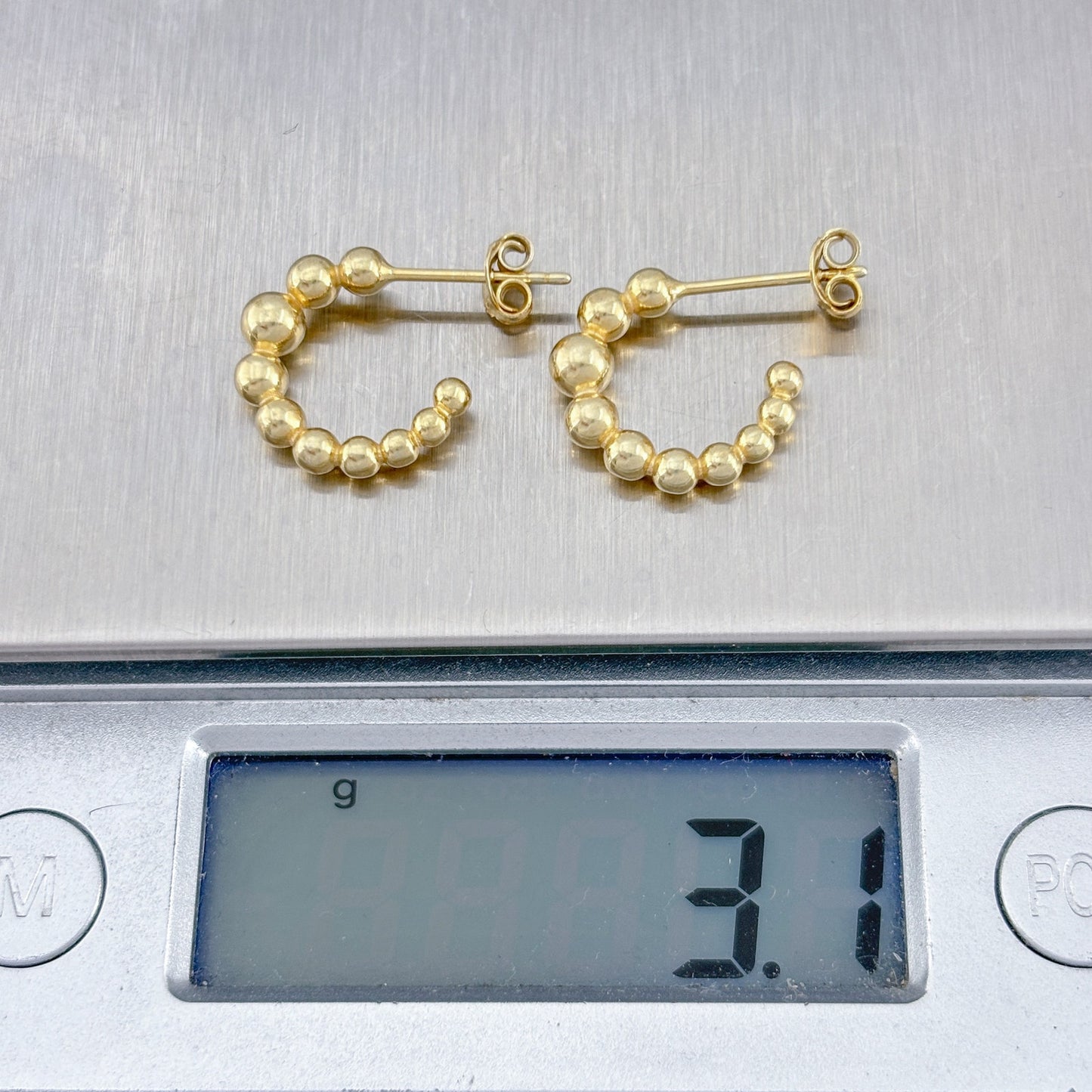 Vintage Gold-Tone Sterling Silver 925 Beaded Hoop Earrings