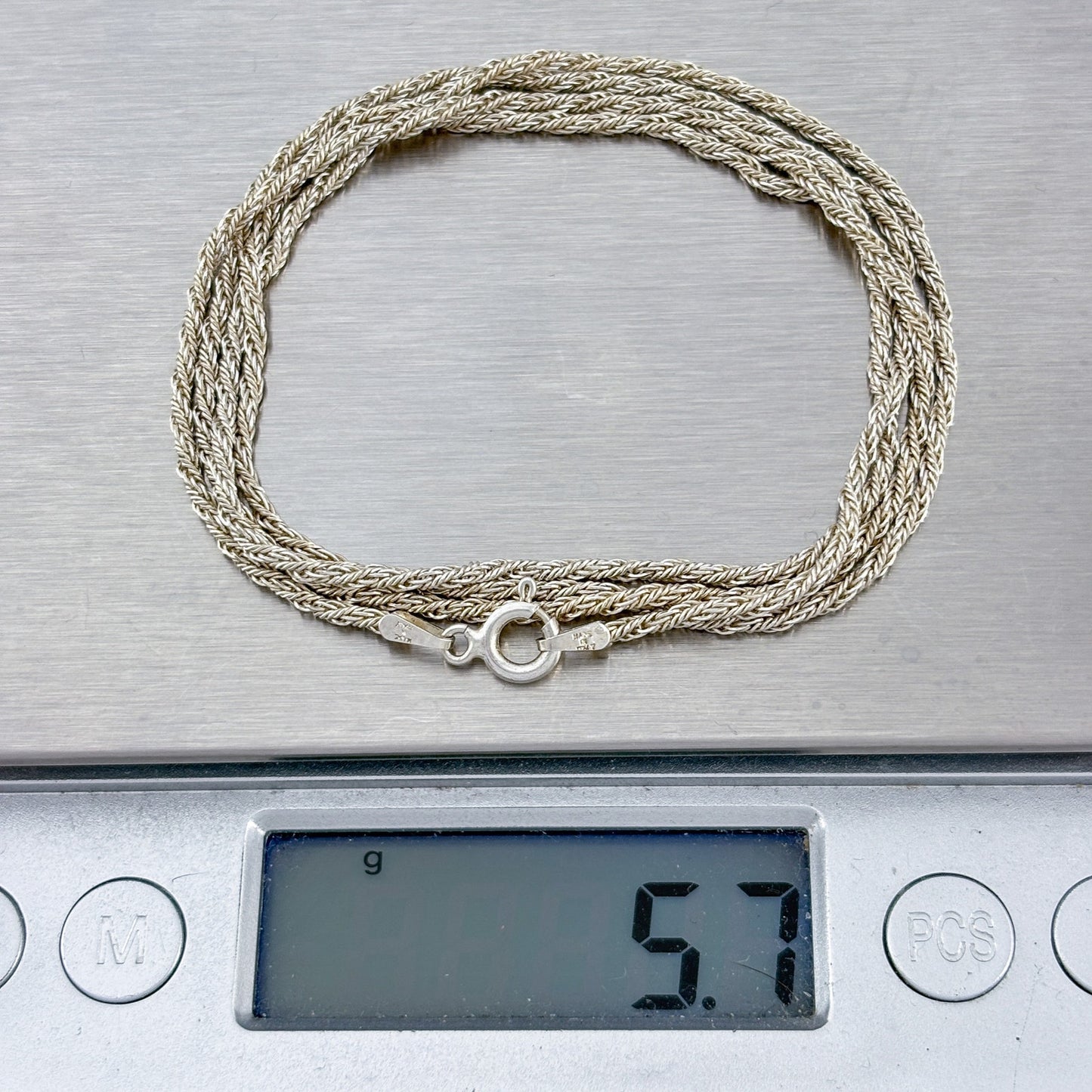 Vintage Italian Sterling Silver 925 Rope Link Chain Necklace 26.5"