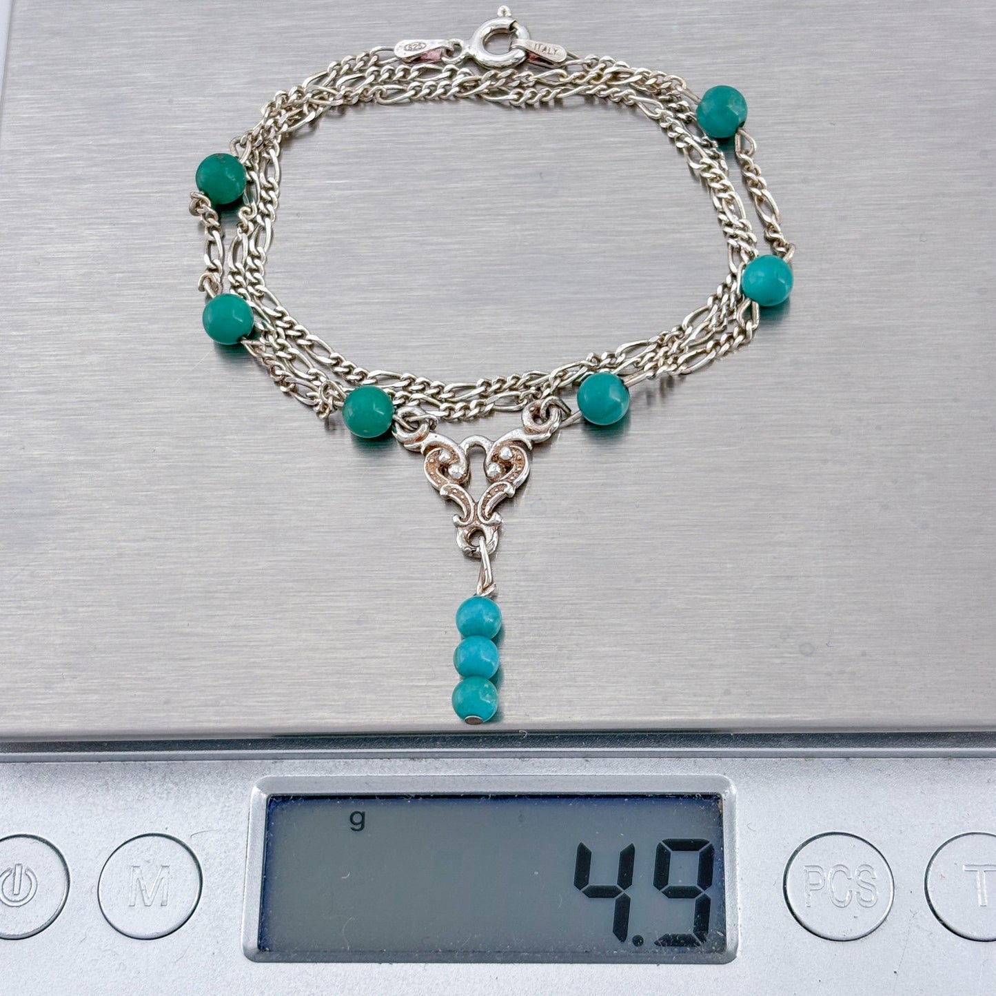 Vintage Sterling Silver 925 Turquoise Y Necklace 17.5"