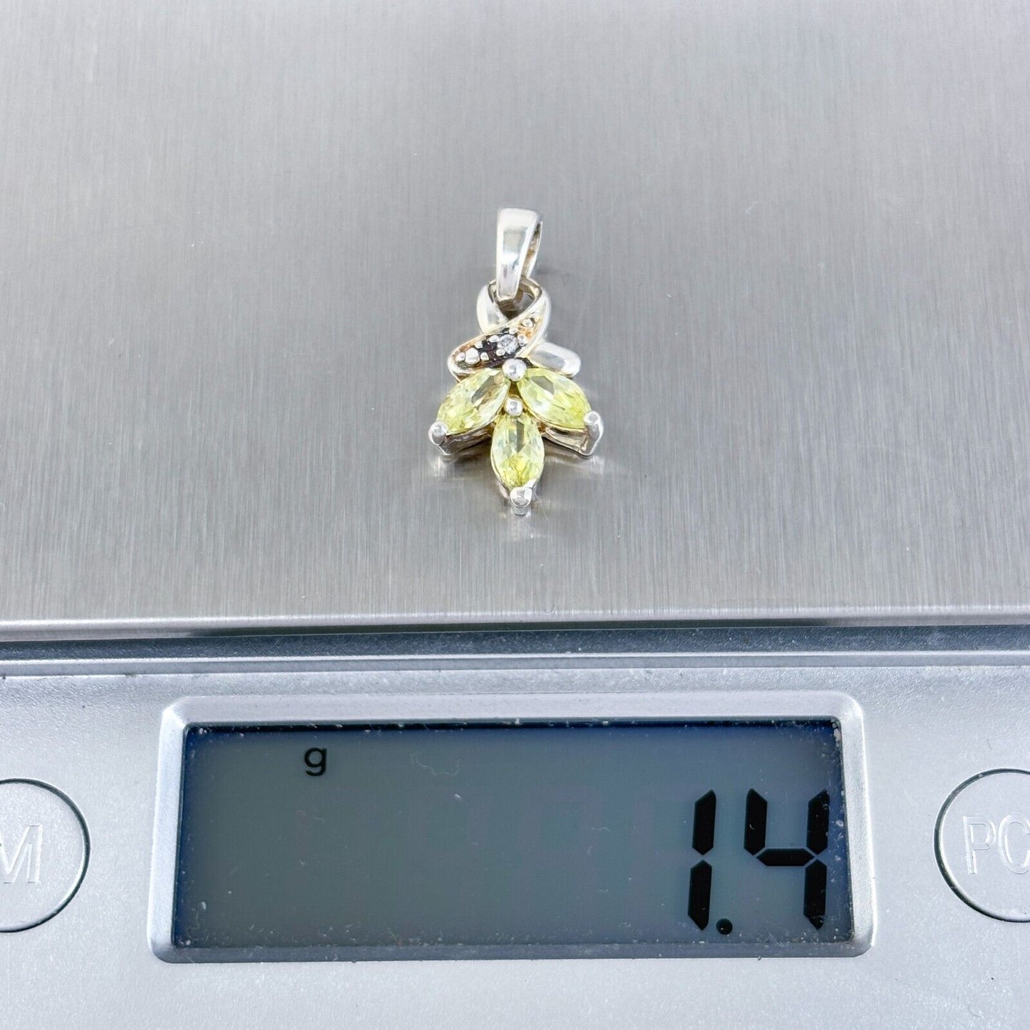 Vintage Sterling Silver 925 Yellow Cubic Zirconia Floral Pendant