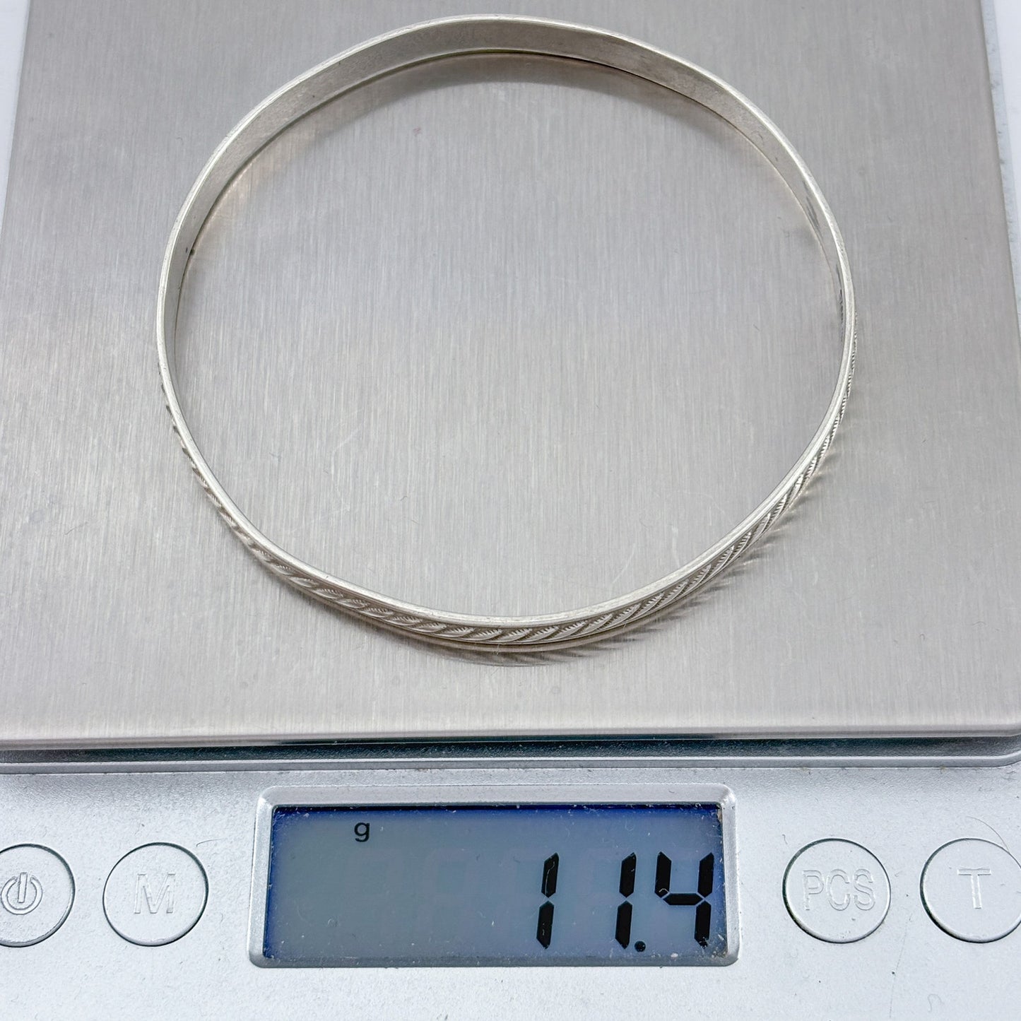 Vintage Sterling Silver 925 Twisted Rope Bangle Bracelet 8"