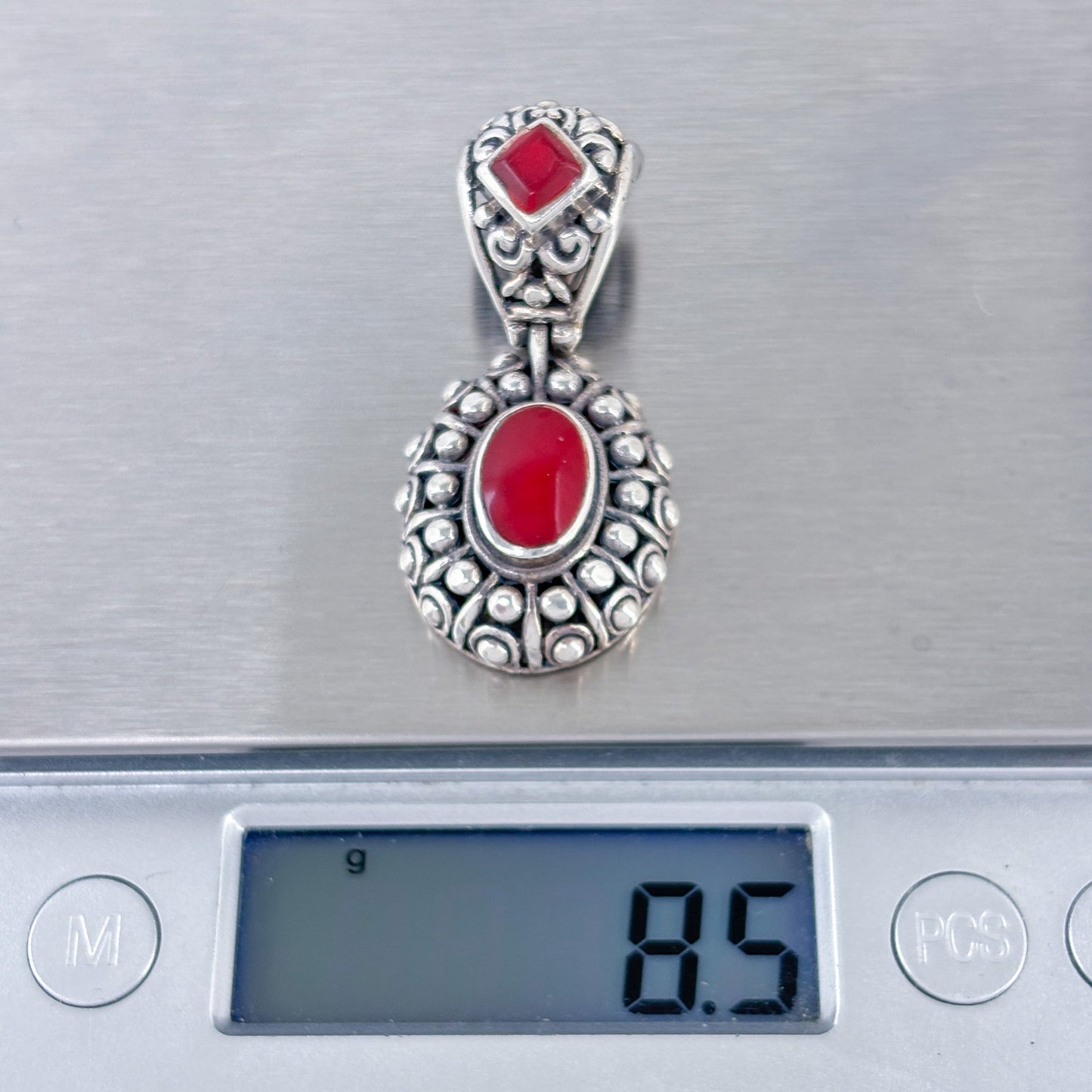 Vintage Sterling Silver 925 Red Enamel Pendant