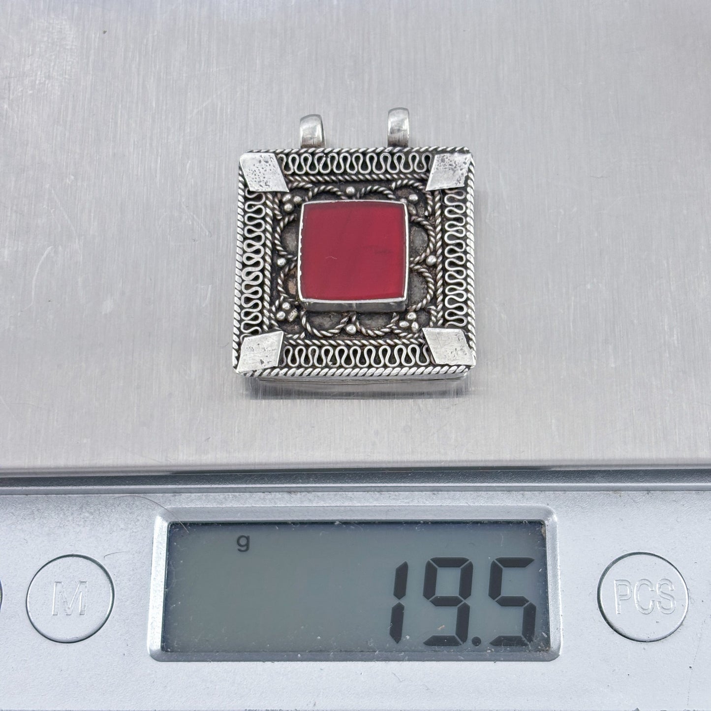 Vintage Kuchi Sterling Silver 925 Carnelian Pendant