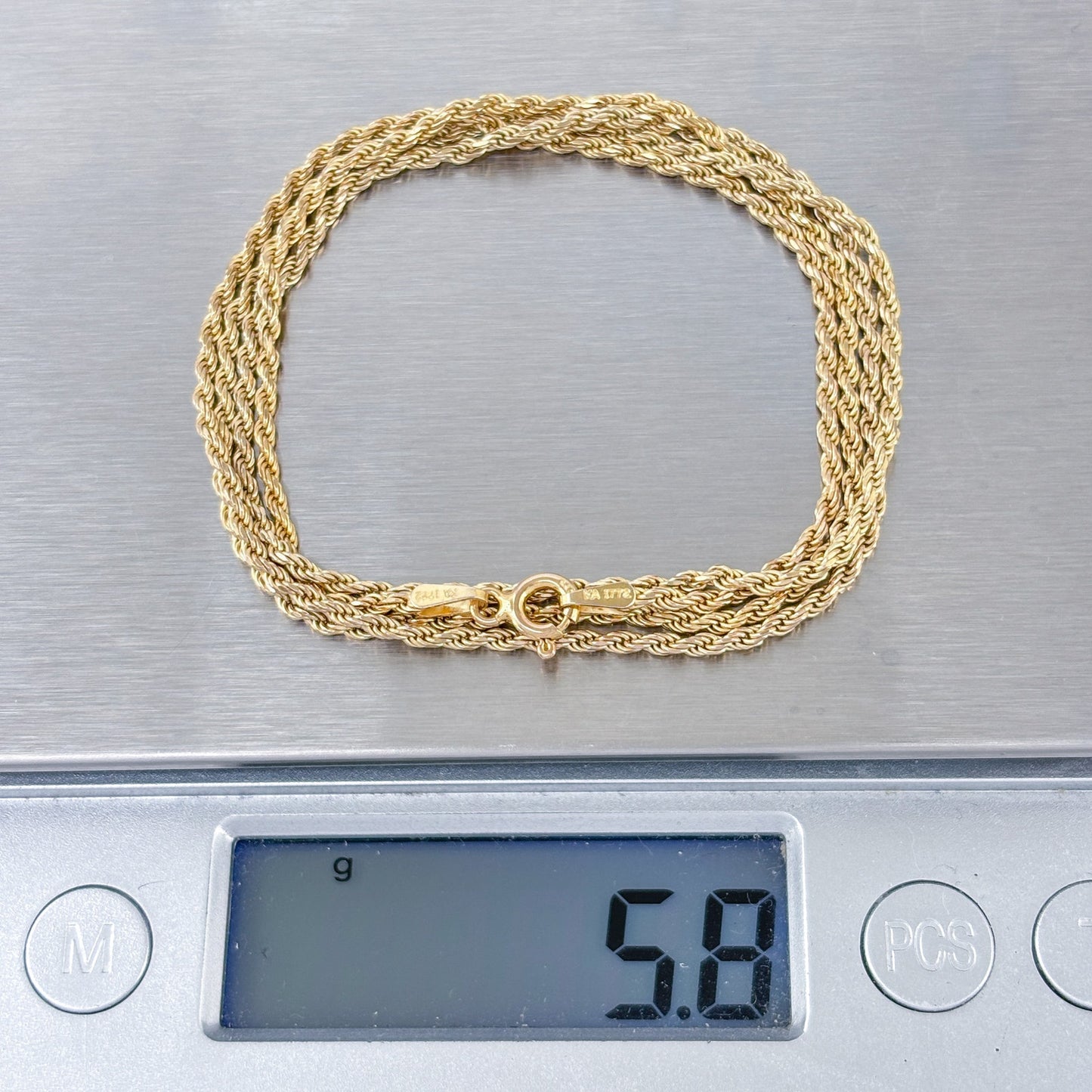 Vintage Italian Gold-Tone Sterling Silver 925 Rope Chain Necklace 24"
