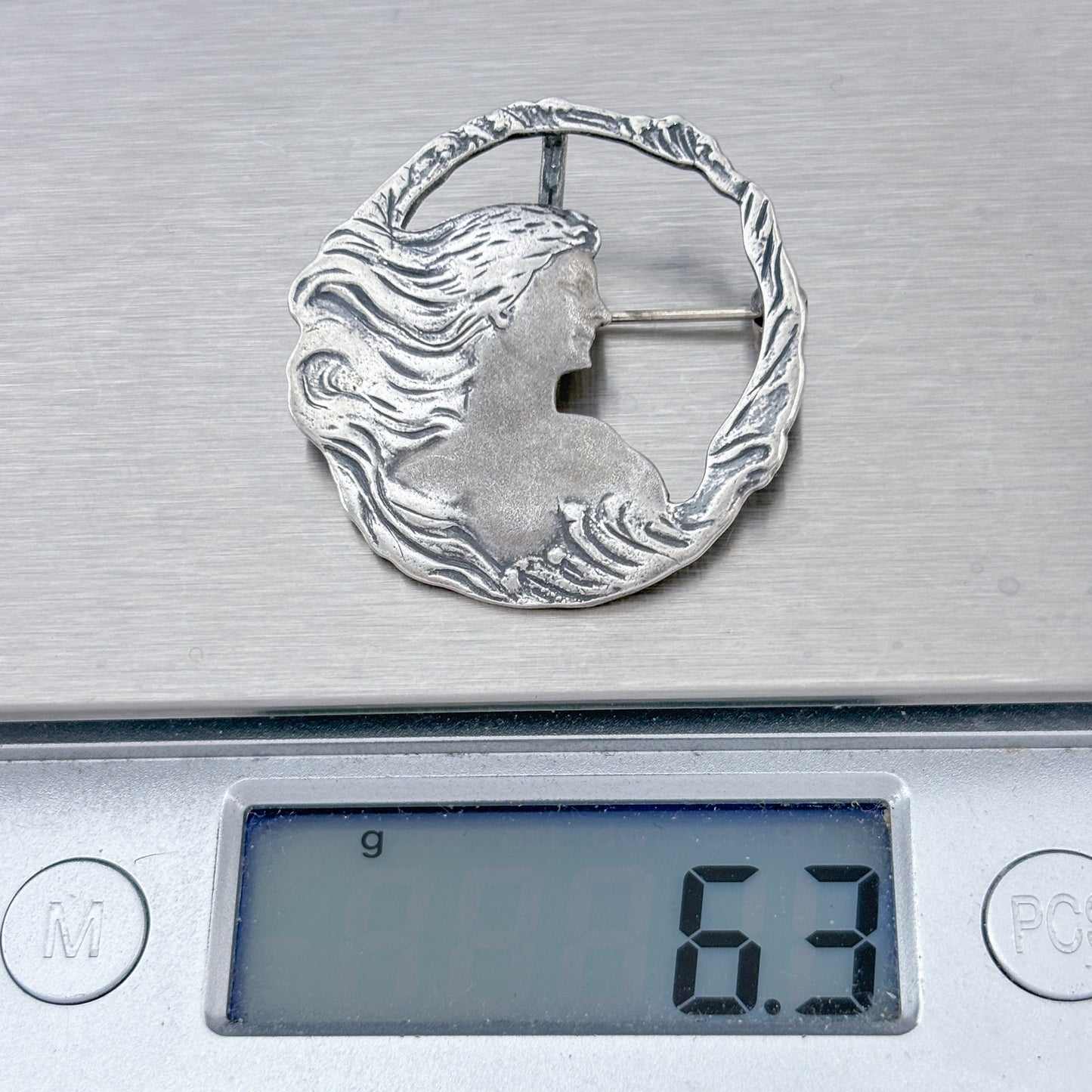 Vintage Sterling Silver 925 Woman Profile Brooch Pendant
