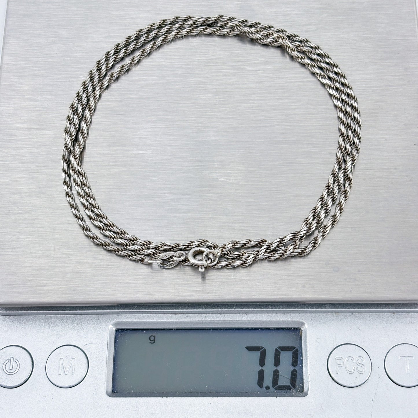 Vintage Italian Sterling Silver 925 Rope Link Chain Necklace 24"