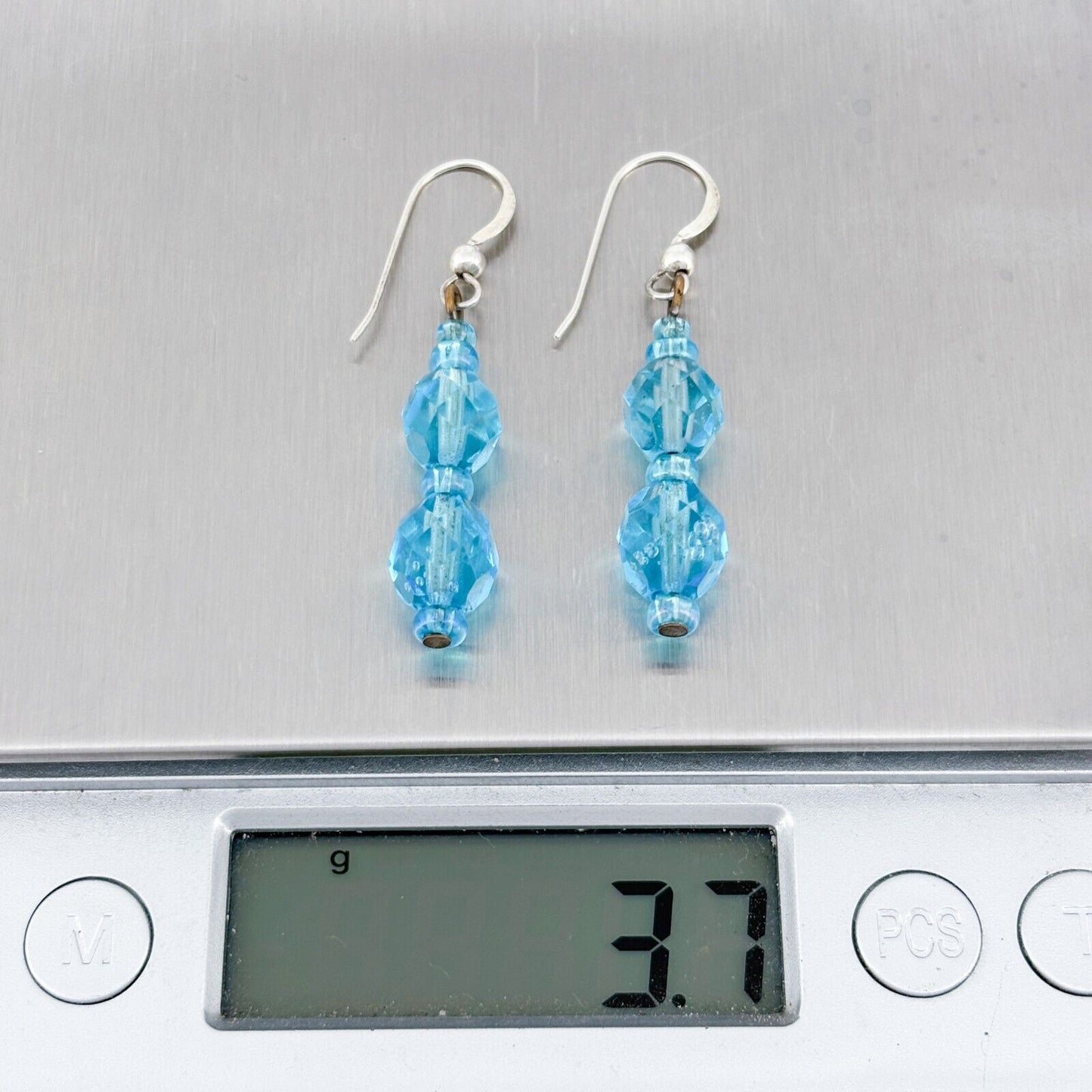 Vintage Silver-Tone Glass Bead Dangle Earrings
