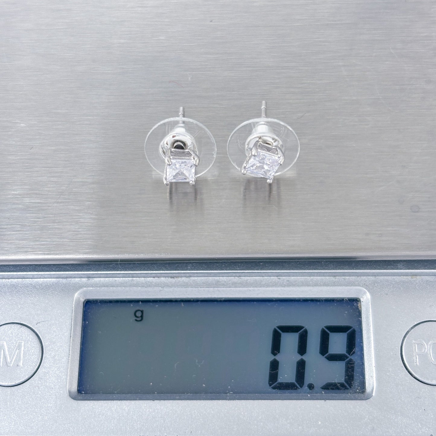 Vintage Sterling Silver 925 Cubic Zirconia Square Stud Earrings