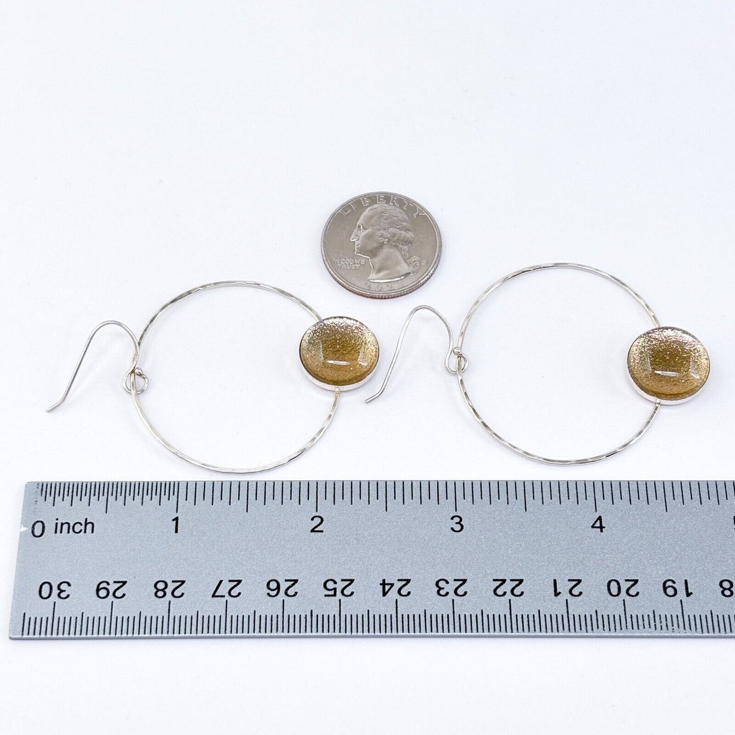 Vintage Silver-Tone Hoop Glass Accent Dangle Earrings
