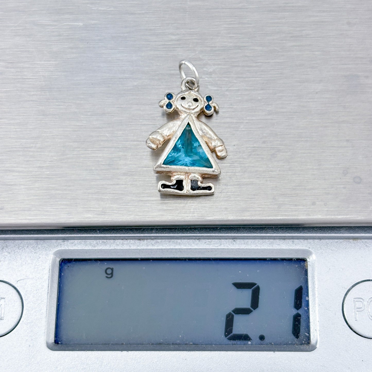 Vintage Sterling Silver 925 blue Cubic Zirconia Girl Charm