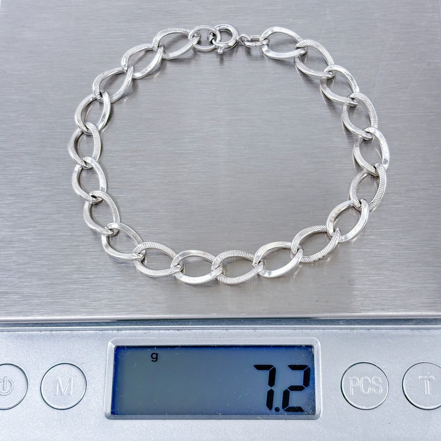 Vintage Sterling Silver 925 Textured Link Chain Bracelet 7"