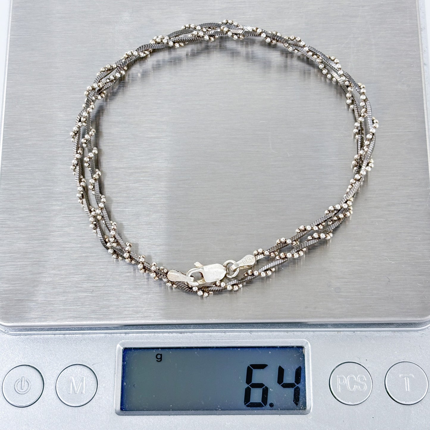 Vintage Italian Sterling Silver 925 Twisted Ball Bead Box Chain Necklace 16"