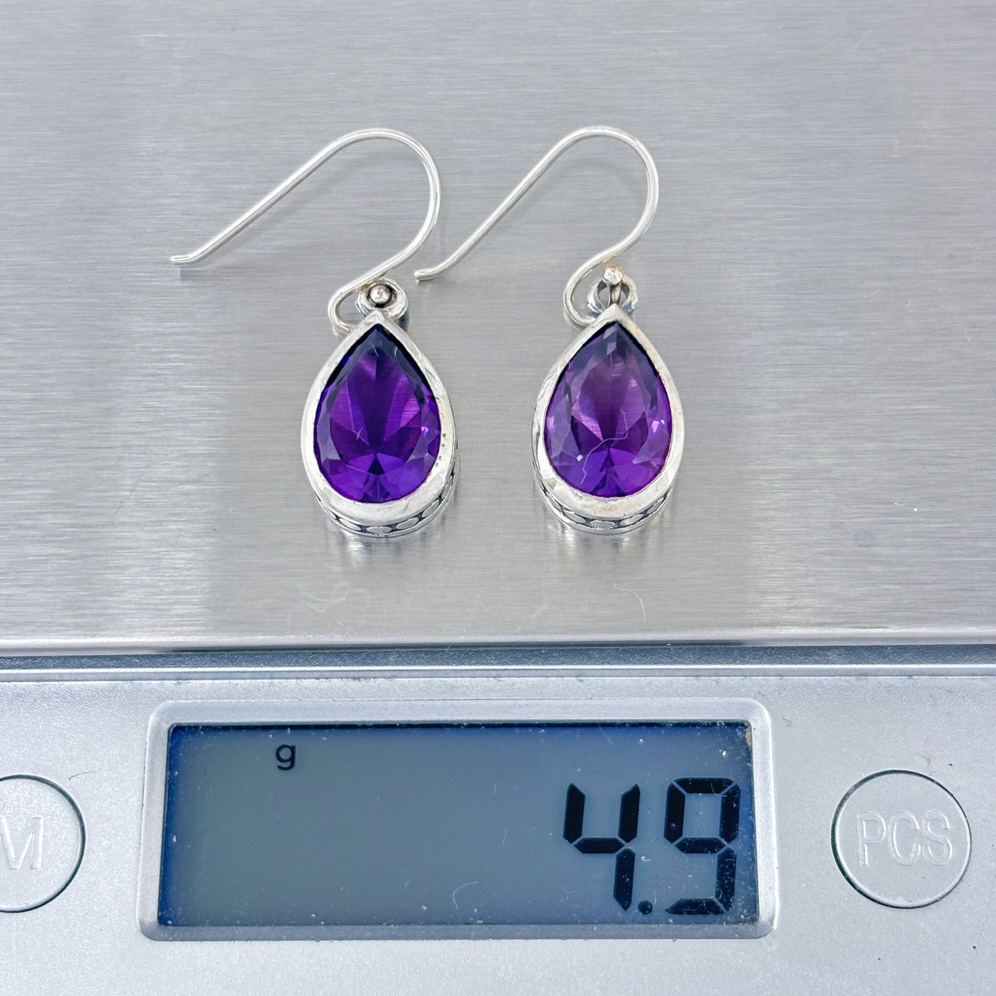 Vintage Sterling Silver 925 Amethyst Dangle Earrings