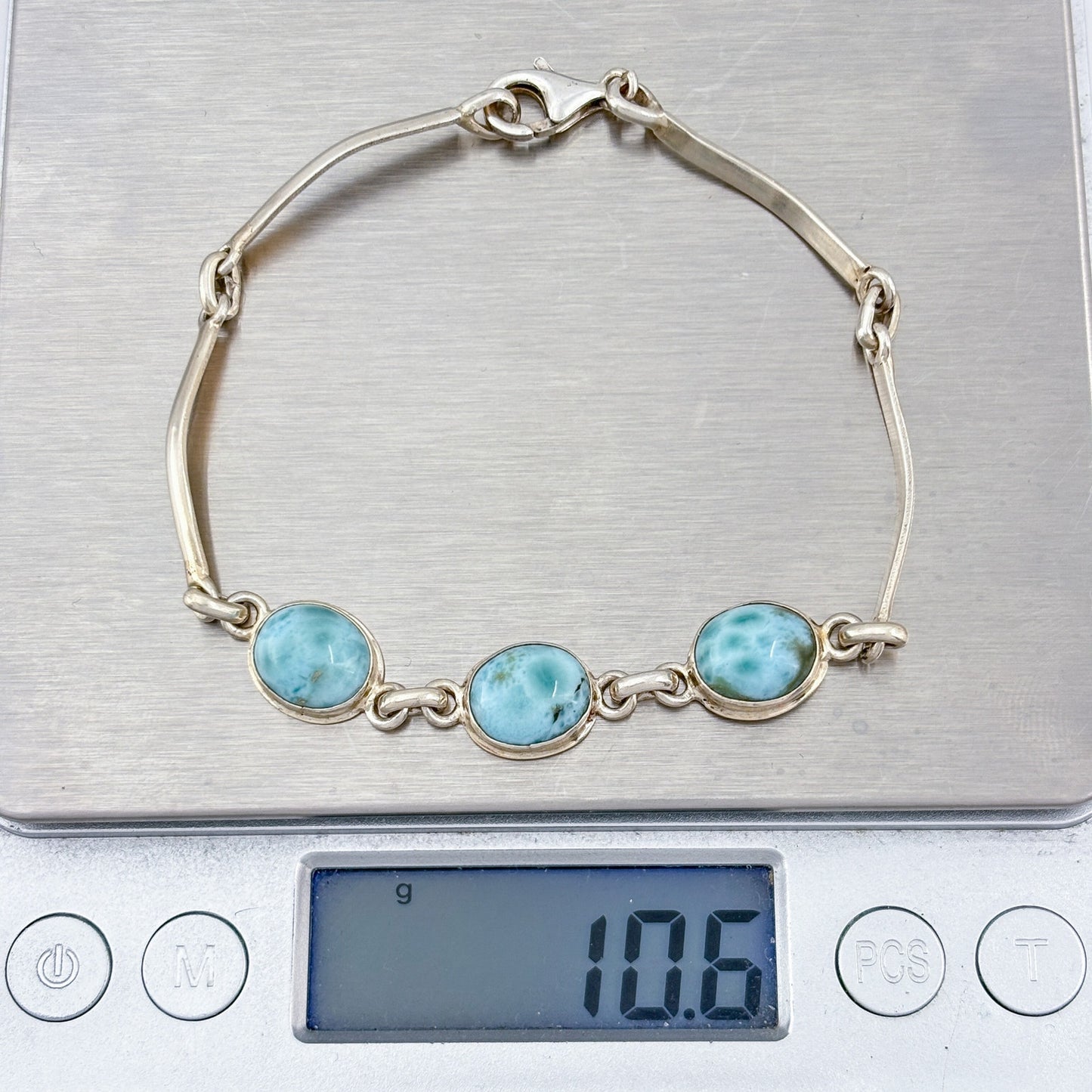 Vintage Sterling Silver 925 Larimar Link Bracelet 7.5"