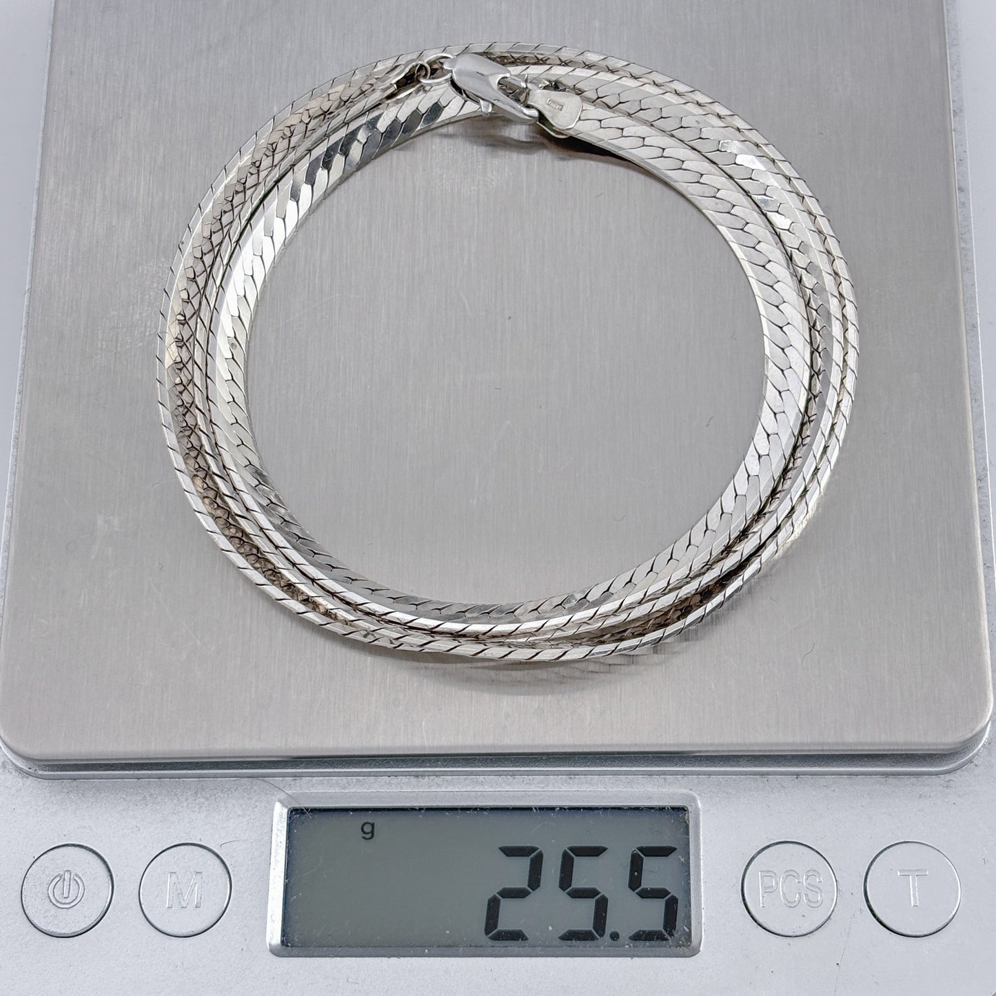 Vintage Italian Sterling Silver 925 Herringbone Chain Necklace 24"