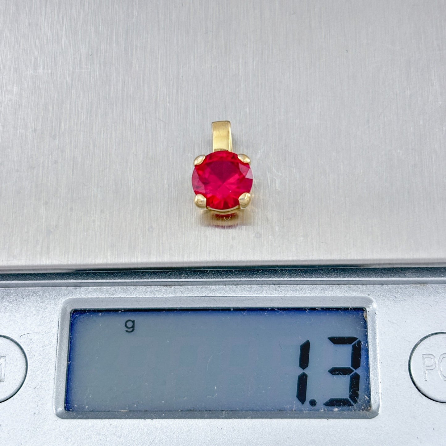 Vintage Gold-Tone Sterling Silver 925 Lab-Created Ruby Pendant