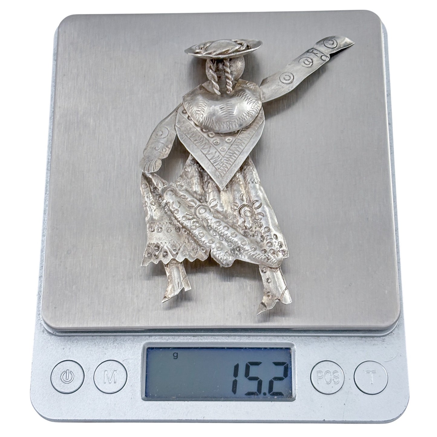 Vintage Peru Sterling Silver 925 Indigenous Woman Dancer Brooch
