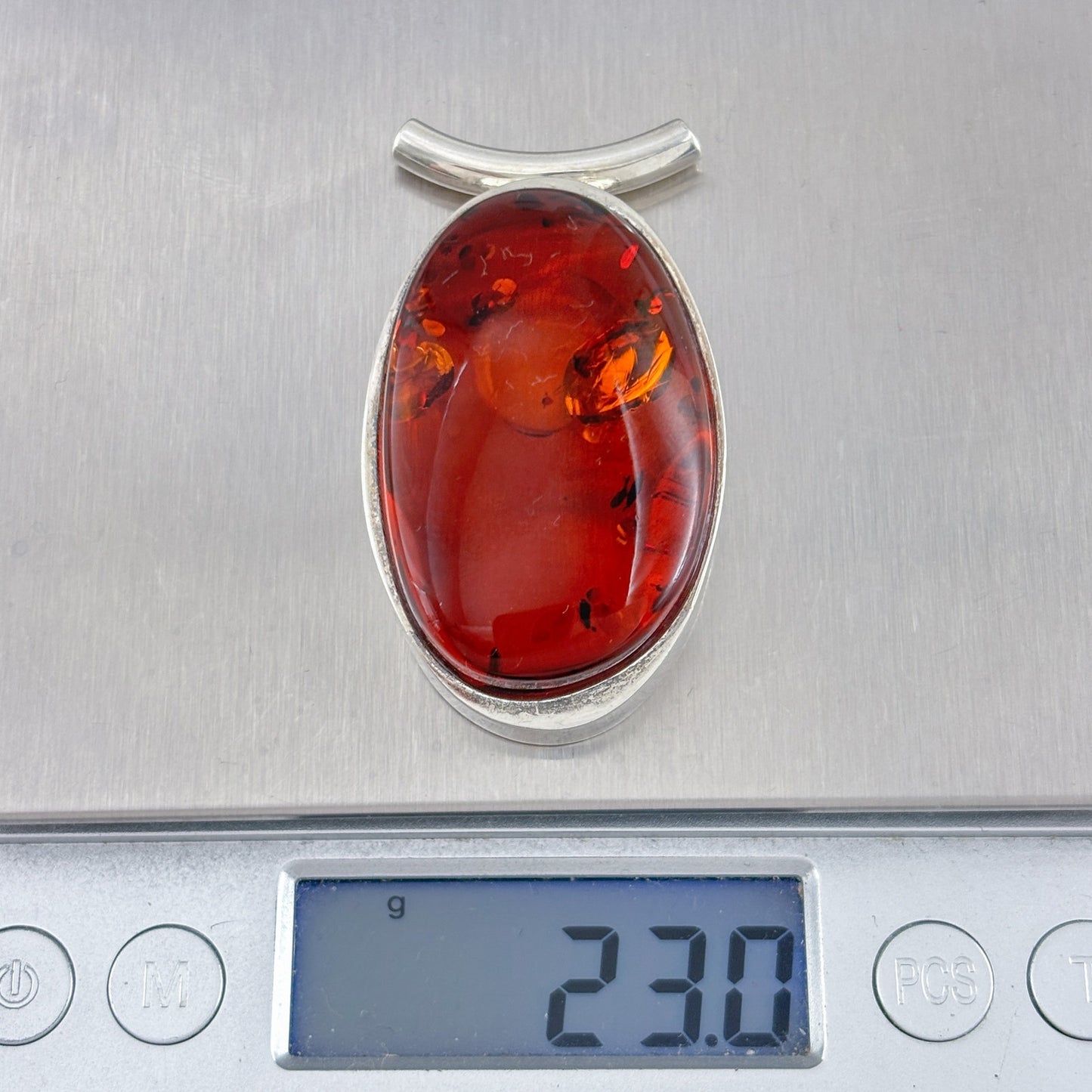 Vintage Sterling Silver 925 Amber Oval Pendant