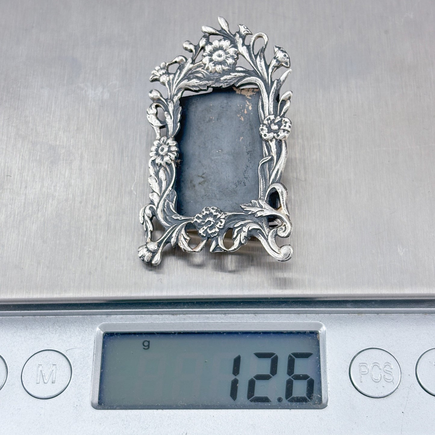 Vintage Sterling Silver 925 Floral Frame Brooch