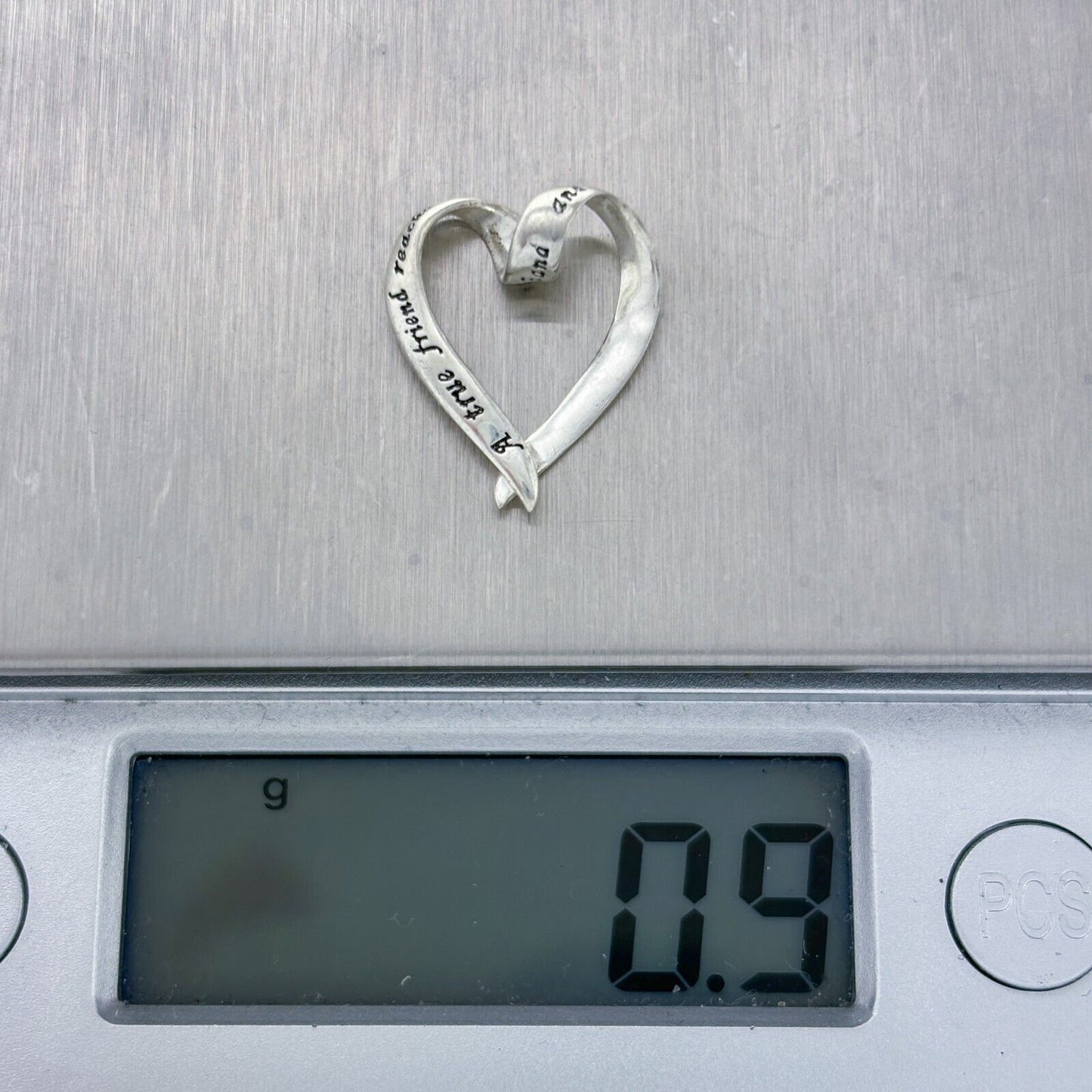 Vintage Sterling Silver 925 "True Friend" Quote Open Heart Pendant