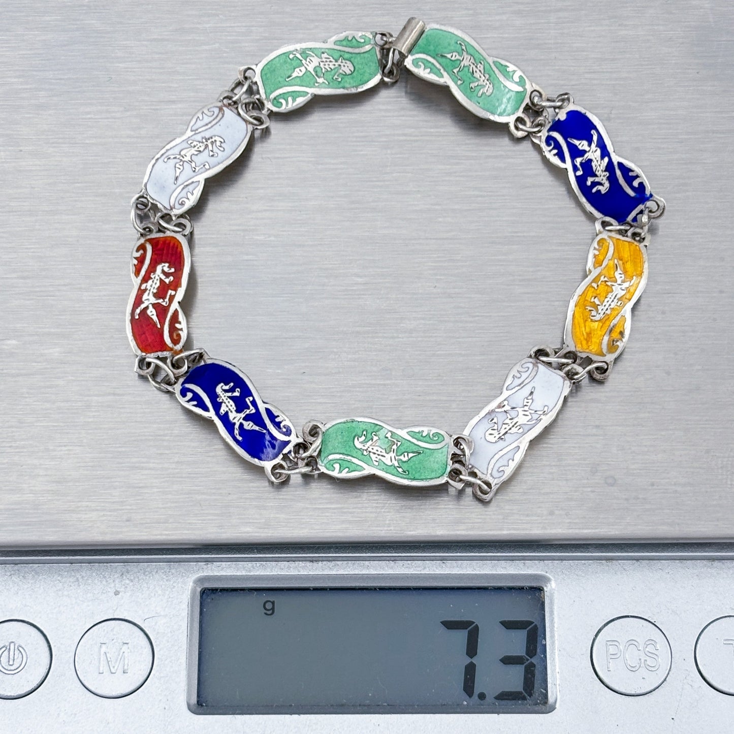 Vintage Sterling Silver 925 Thai Dancer Enamel Bracelet 7.25"