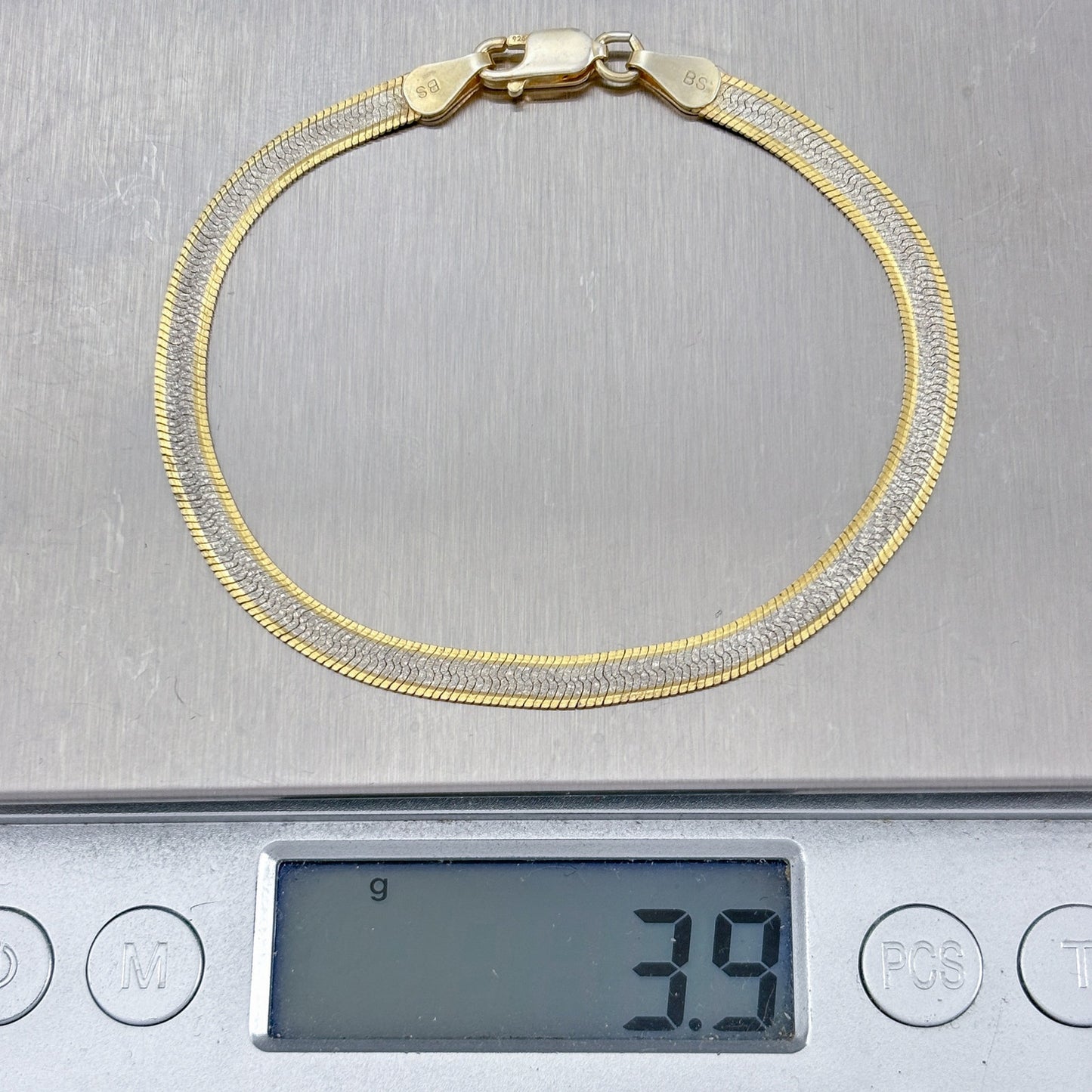 Vintage Sterling Silver 925 Reversible Snake Chain Bracelet 7"