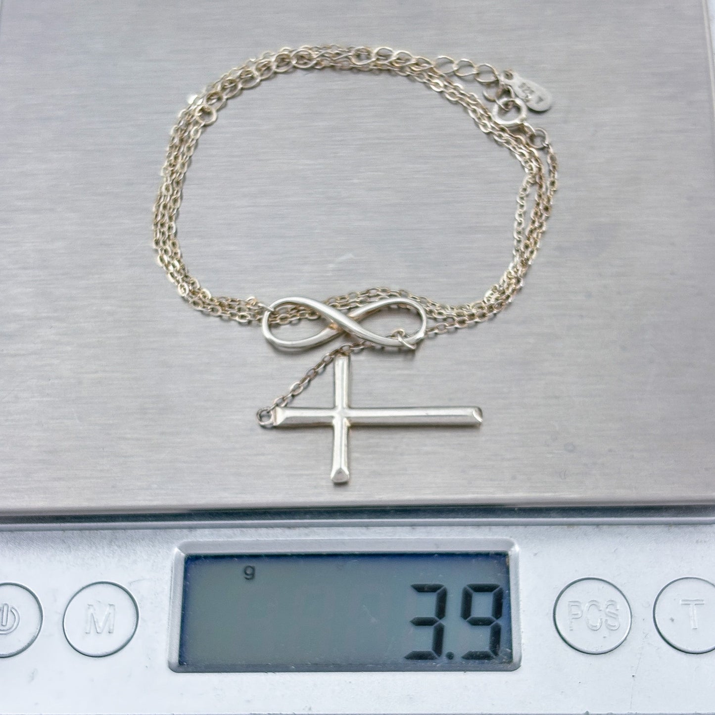 Vintage Sterling Silver 925 Infinity Cross Necklace 16.5"-18.5"