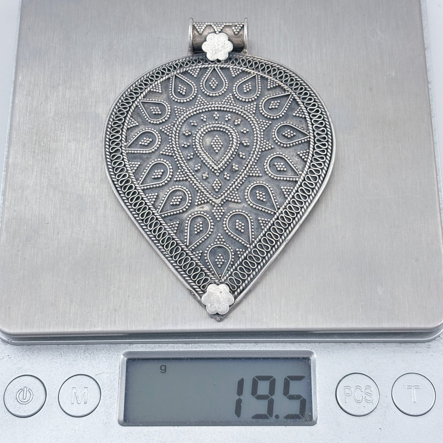 Vintage Sterling Silver 925 Large Ornate Beaded Pendant