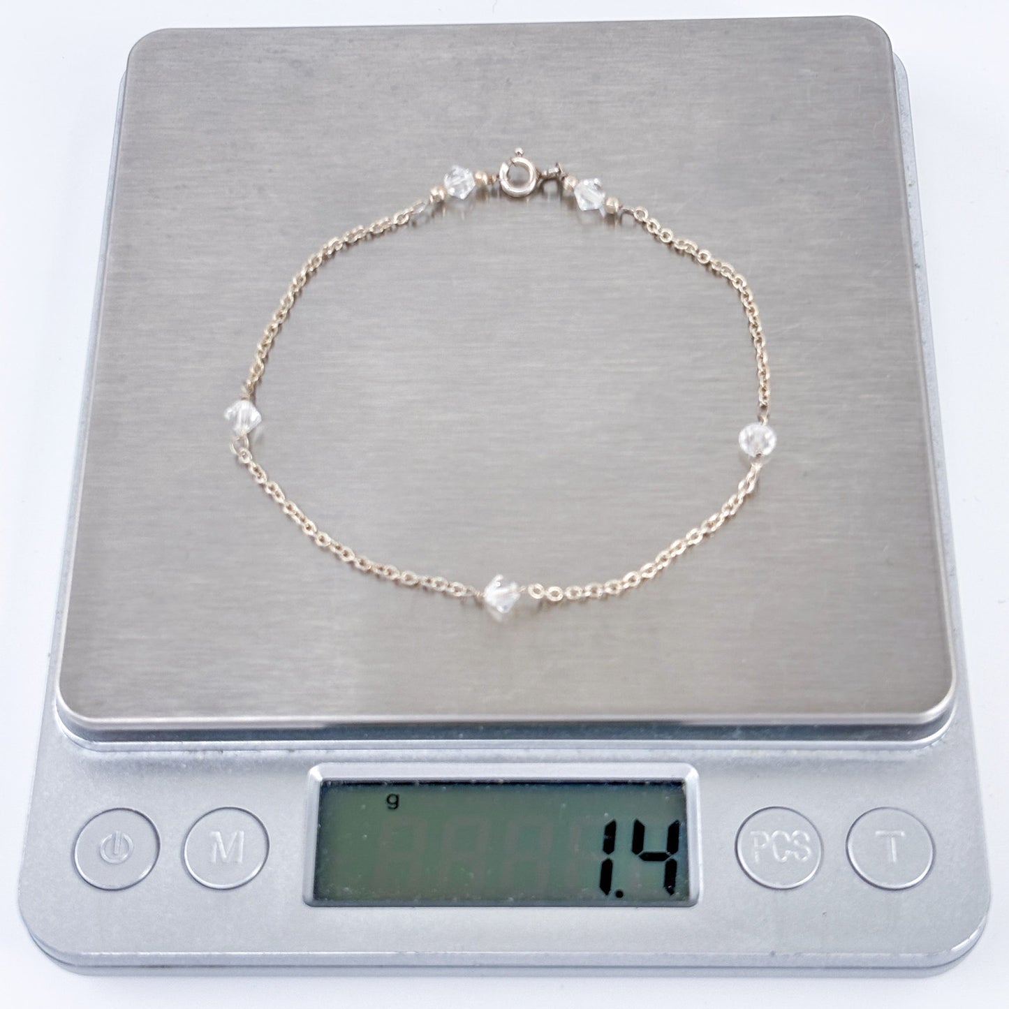 Vintage Sterling Silver 925 Dainty Crystal Station Chain Bracelet 7.5"