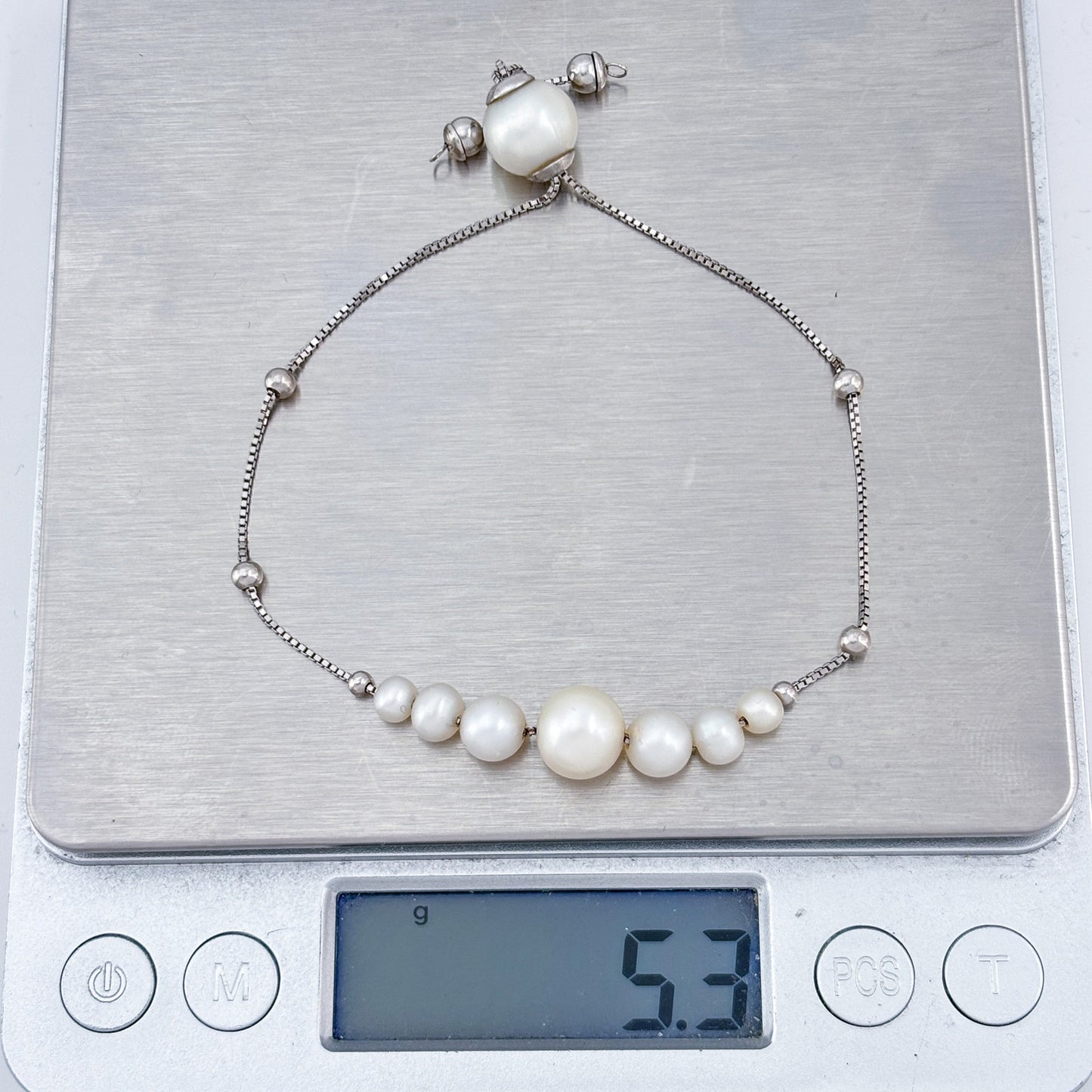 Vintage Sterling Silver 925 Pearl Adjustable Bracelet