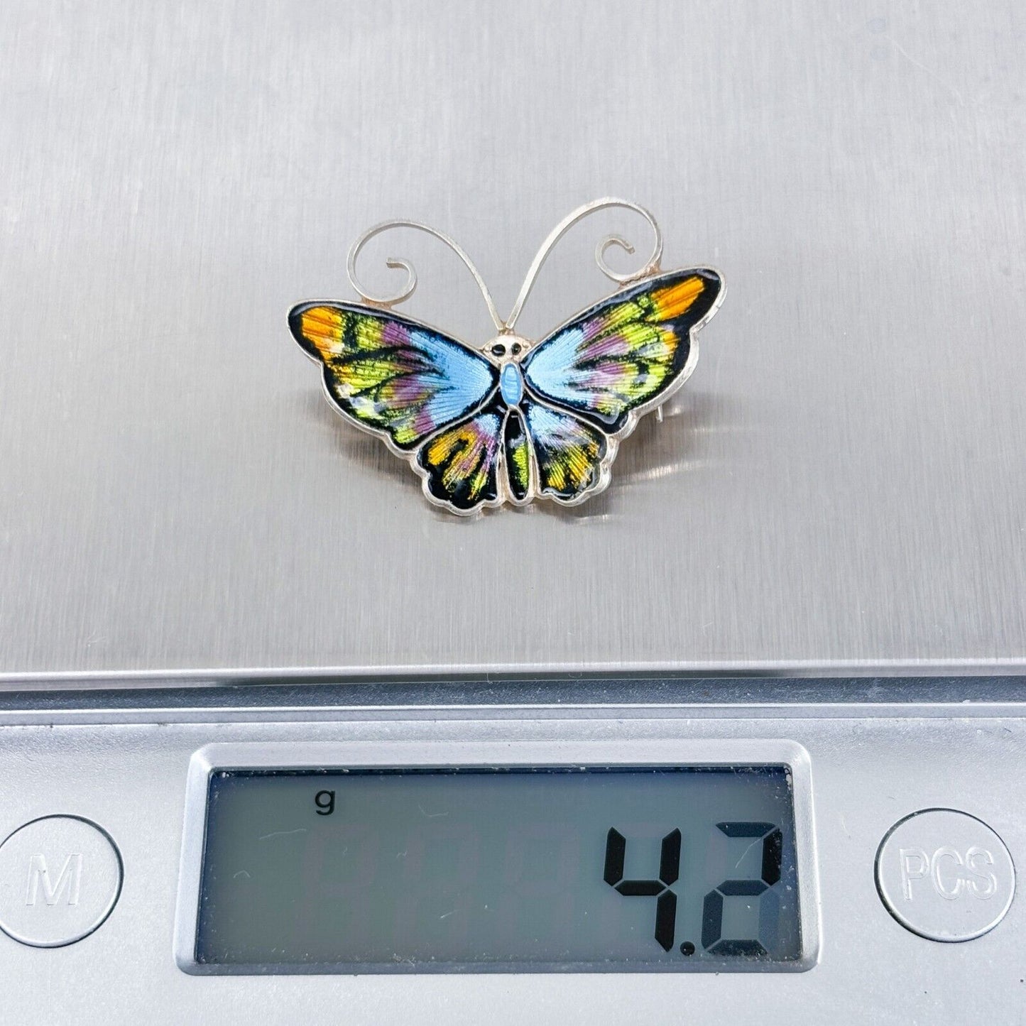 David Andersen Norway Guilloche Blue Enamel Butterfly Brooch Sterling Silver Pin