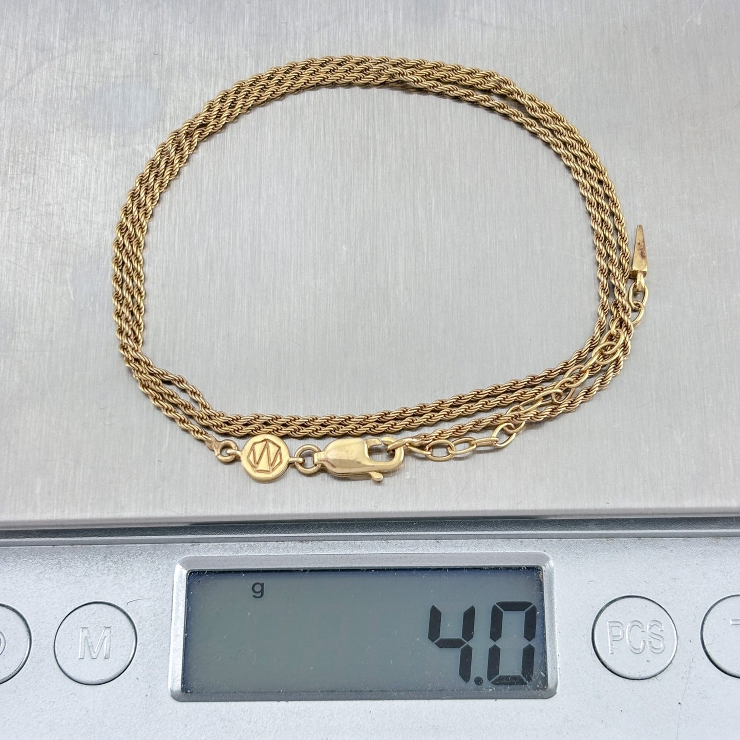Vintage Gold-Tone Sterling Silver 925 Rope Chain Necklace 18"