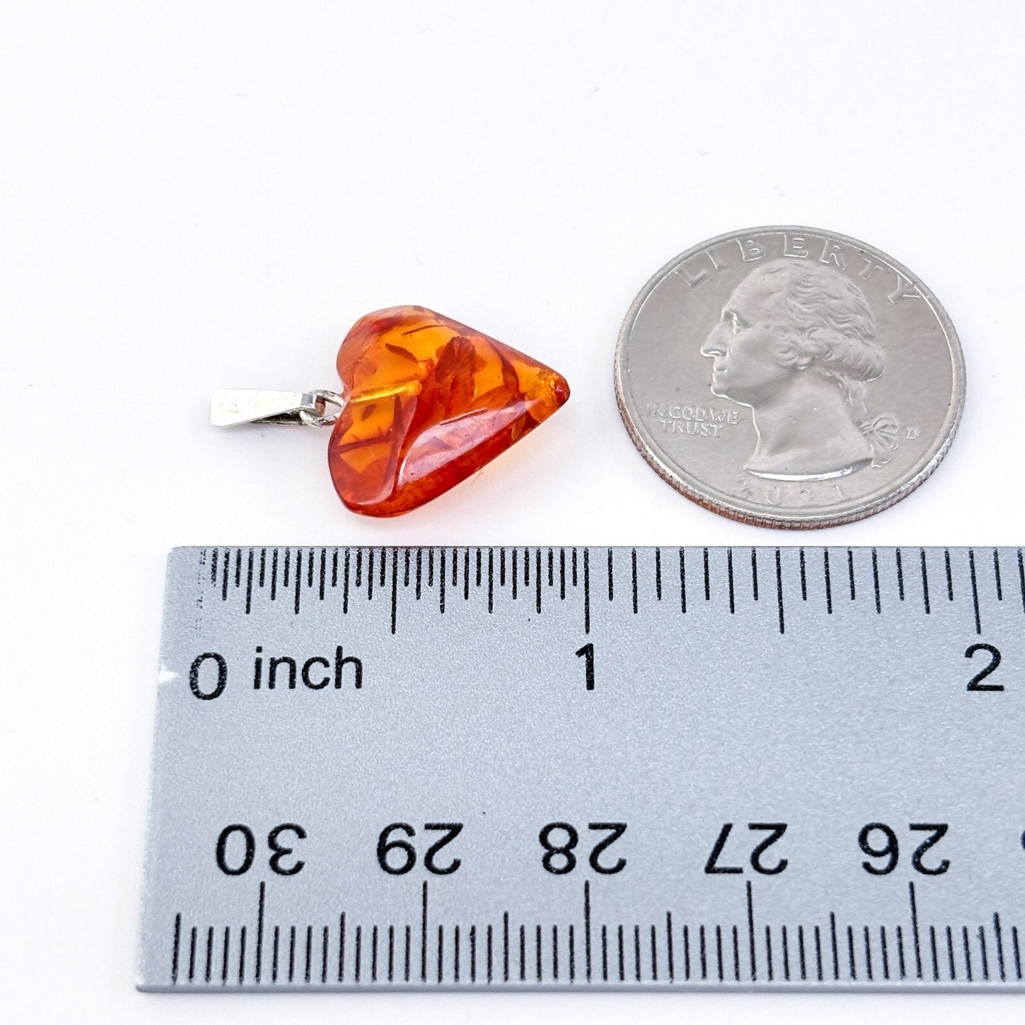 Vintage Sterling Silver 925 Cognac Amber Heart Pendant