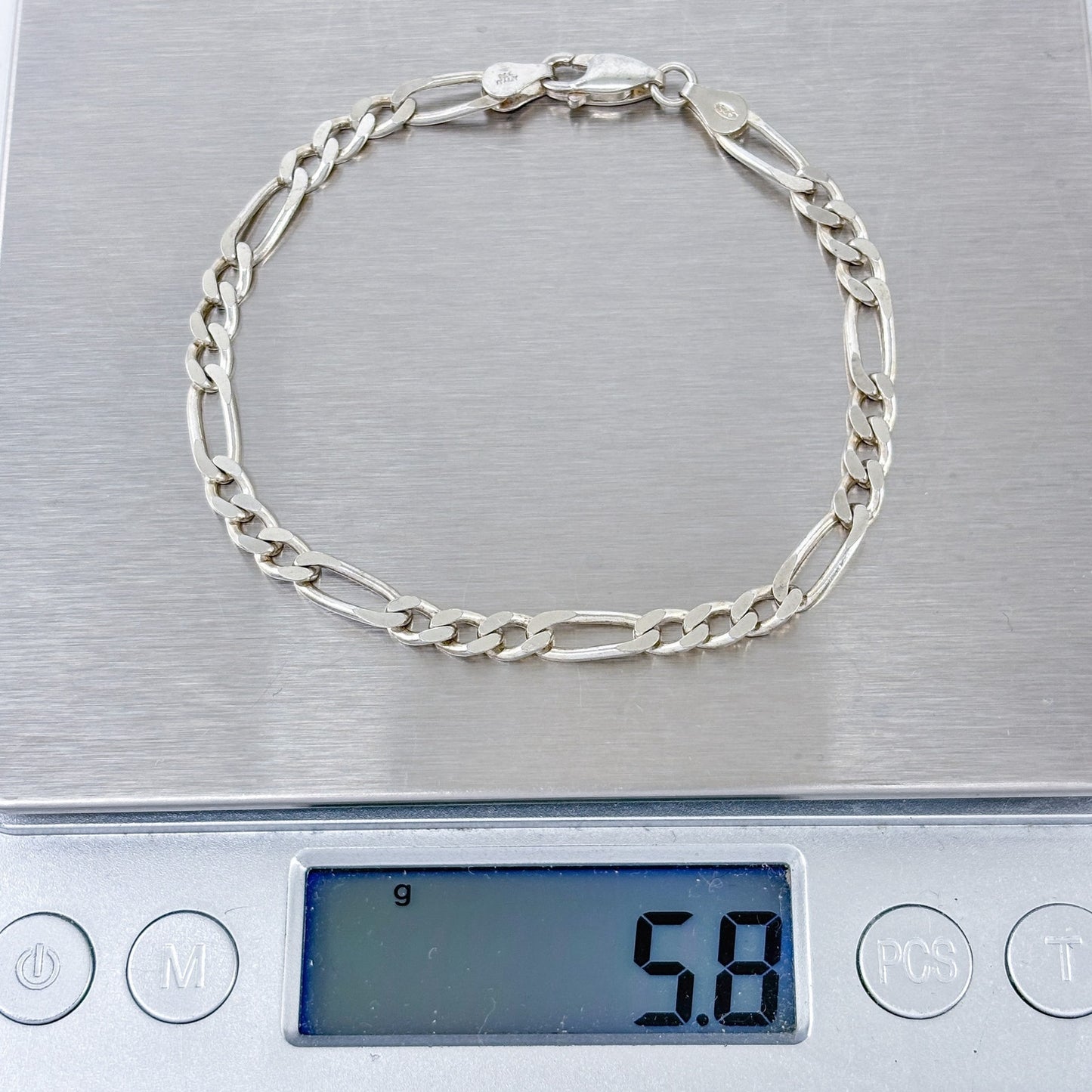 Vintage Italian Sterling Silver 925 Figaro Link Chain Bracelet 7"