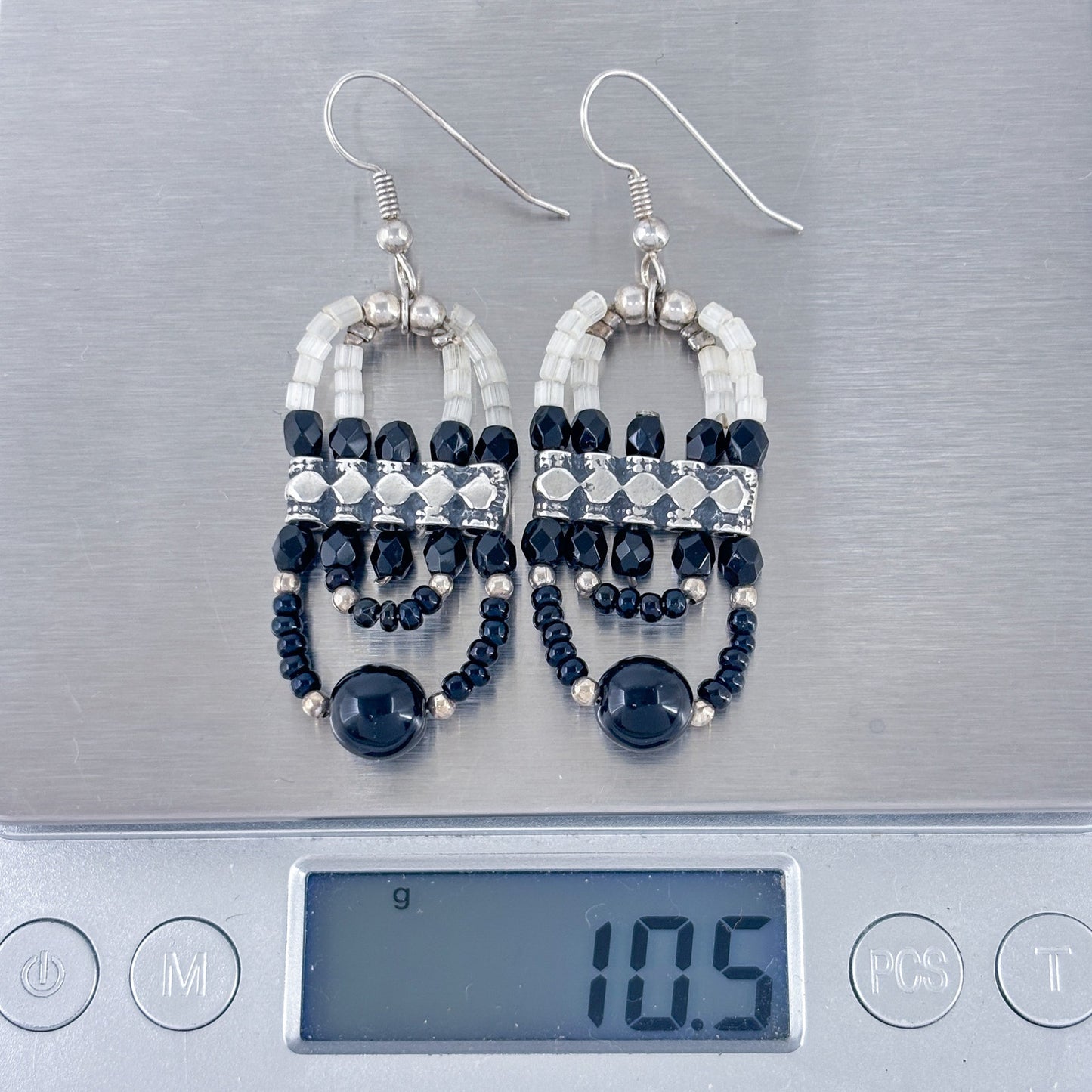 Vintage Sterling Silver 925 Black Crystal Beaded Earrings
