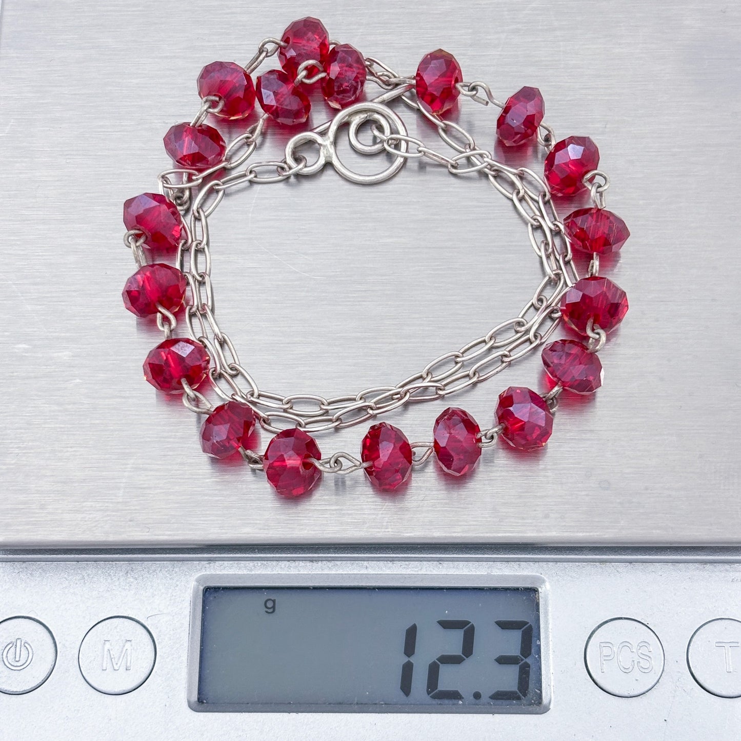 Vintage Sterling Silver 925 Red Glass Bead Necklace 19"