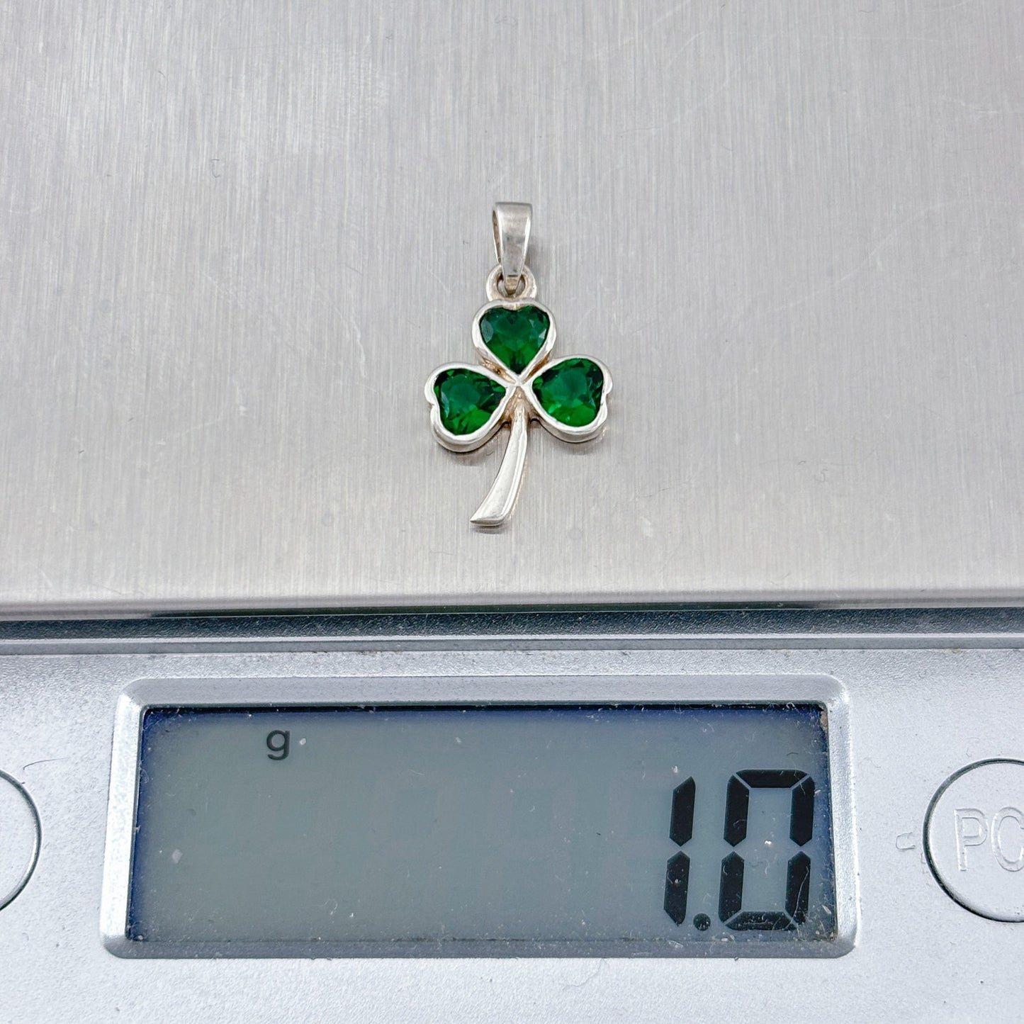 Vintage Sterling Silver 925 Green Cubic Zirconia Shamrock Pendant