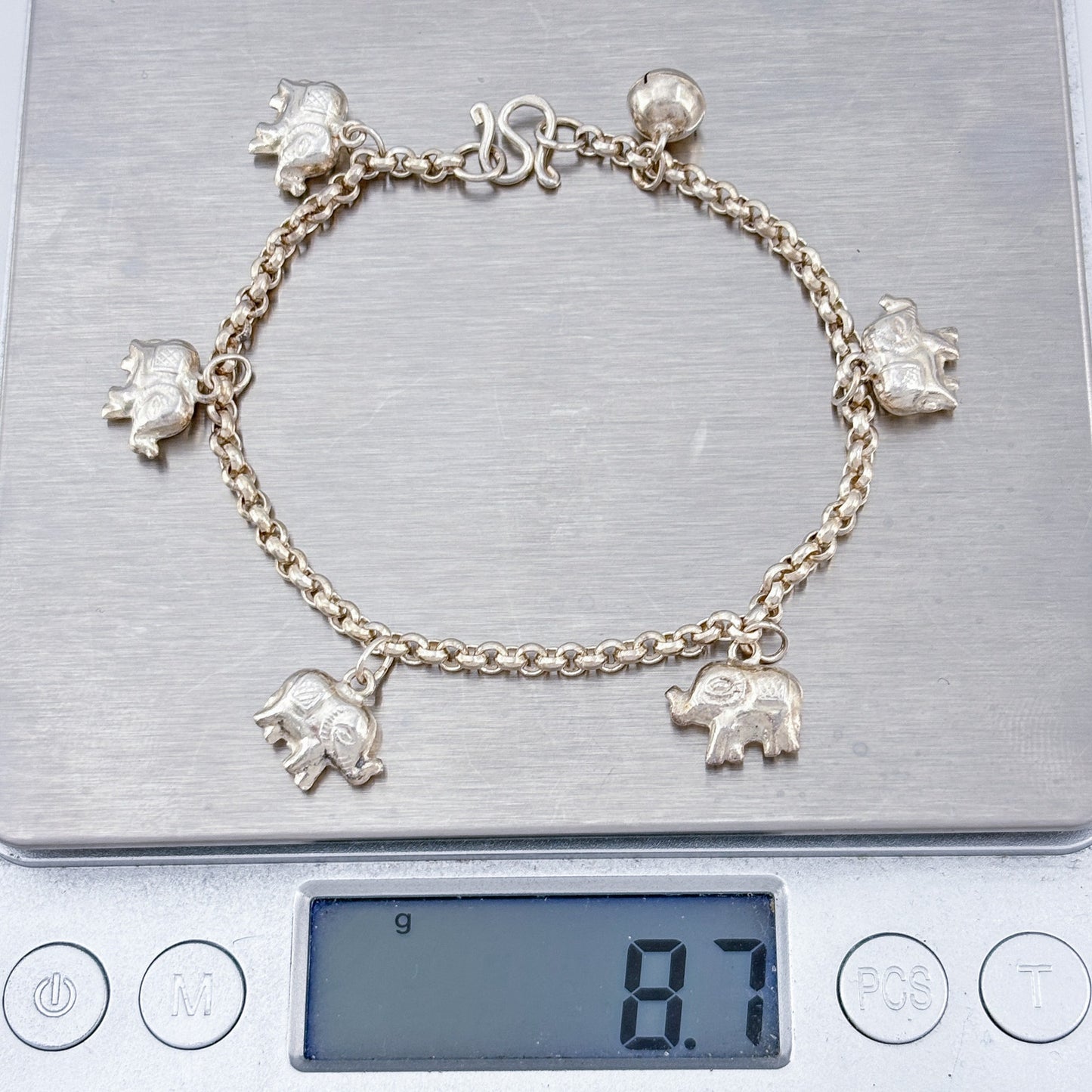 Vintage Sterling Silver 925 Elephant Charm Bracelet 7"
