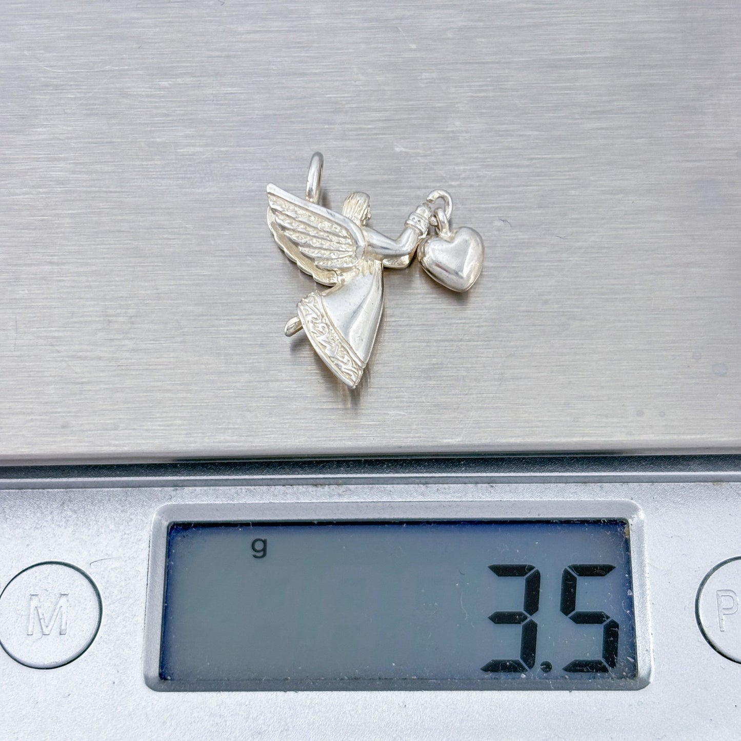 Vintage Sterling Silver 925 Angel Holding Heart Charm