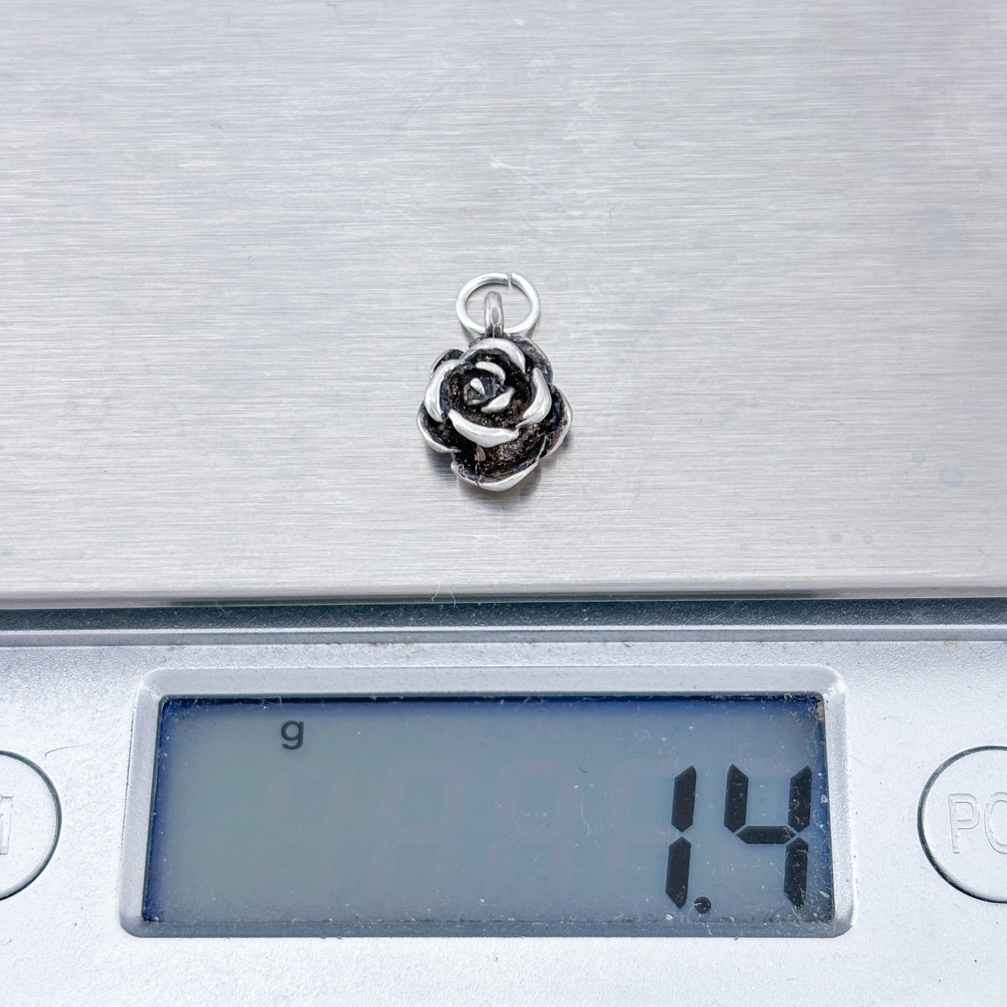 Vintage Sterling Silver 925 Oxidized Rose Charm