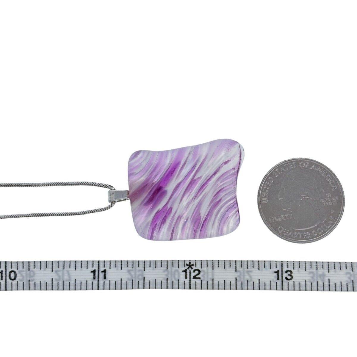Vintage Sterling Silver 925 Purple White Free Form Glass Pendant