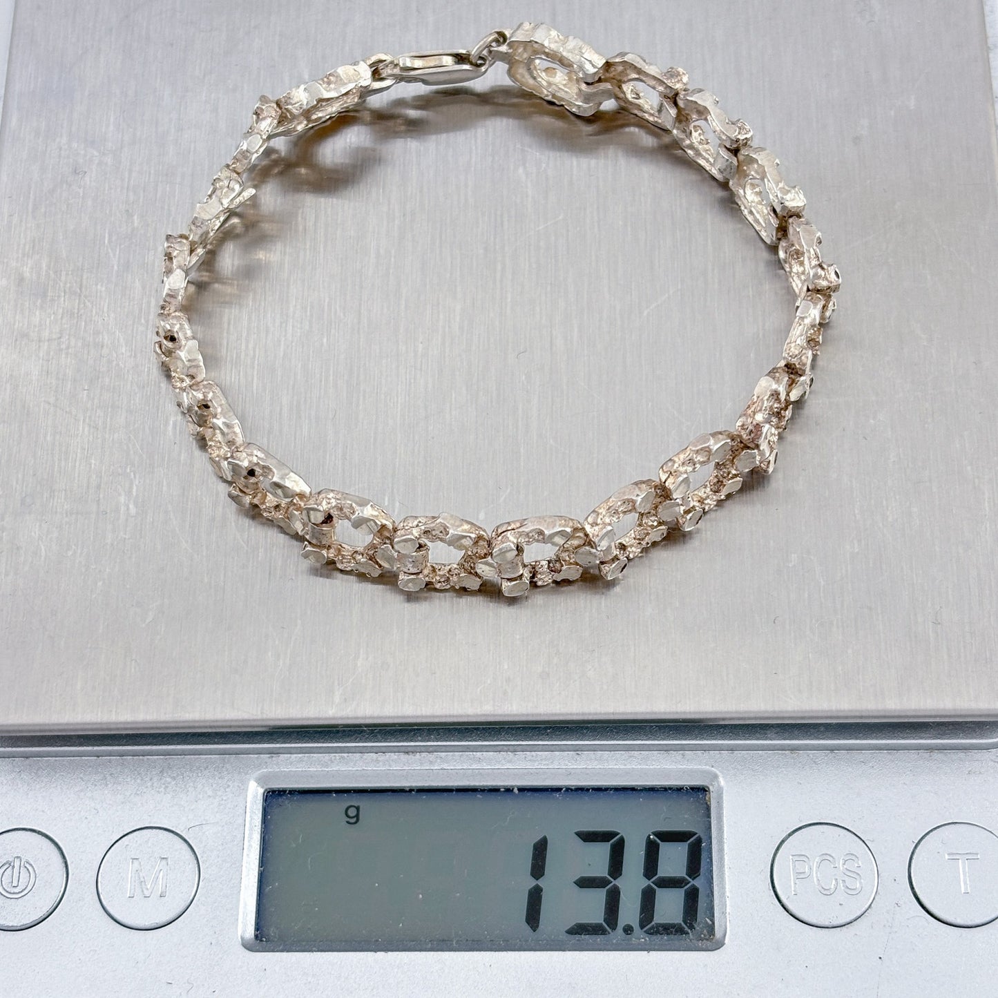 Vintage Sterling Silver 925 Textured Link Bracelet 7"