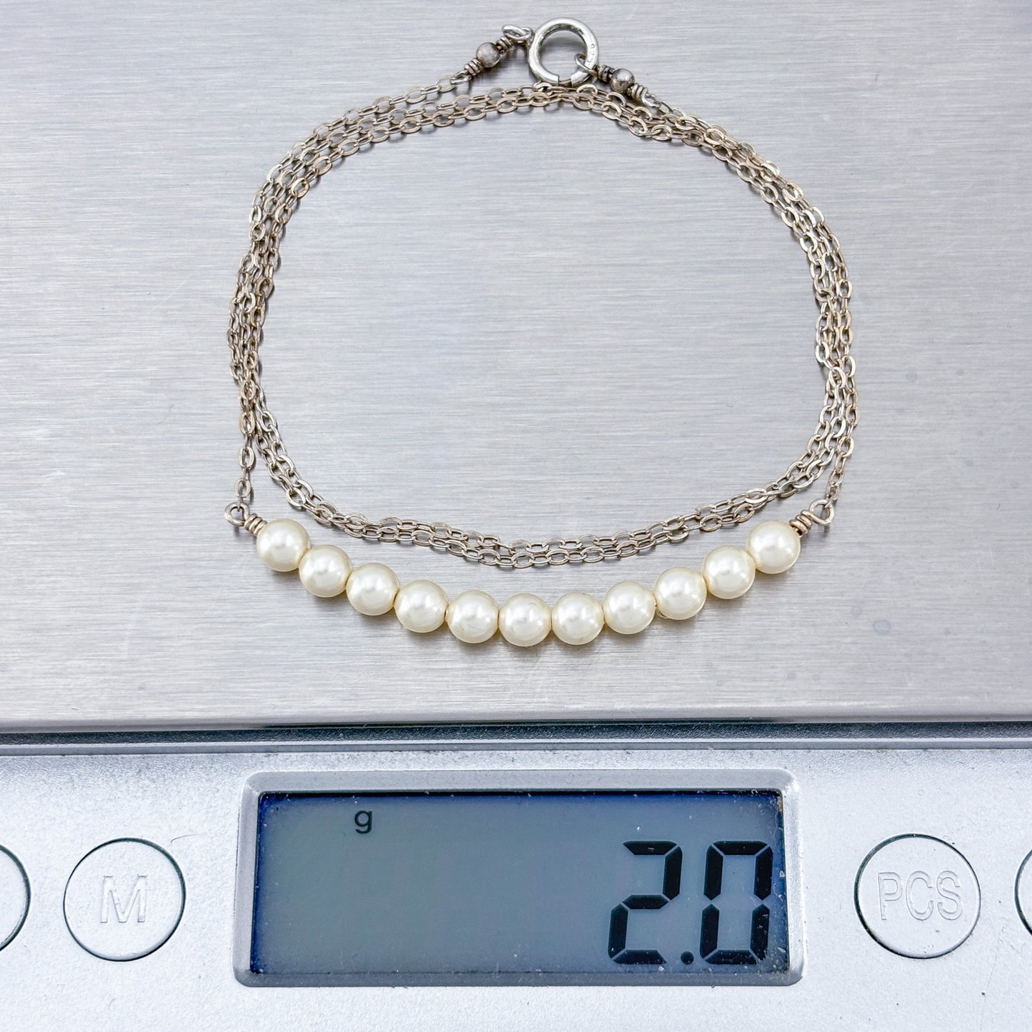 Vintage Sterling Silver 925 Simulated Pearl Necklace 18"