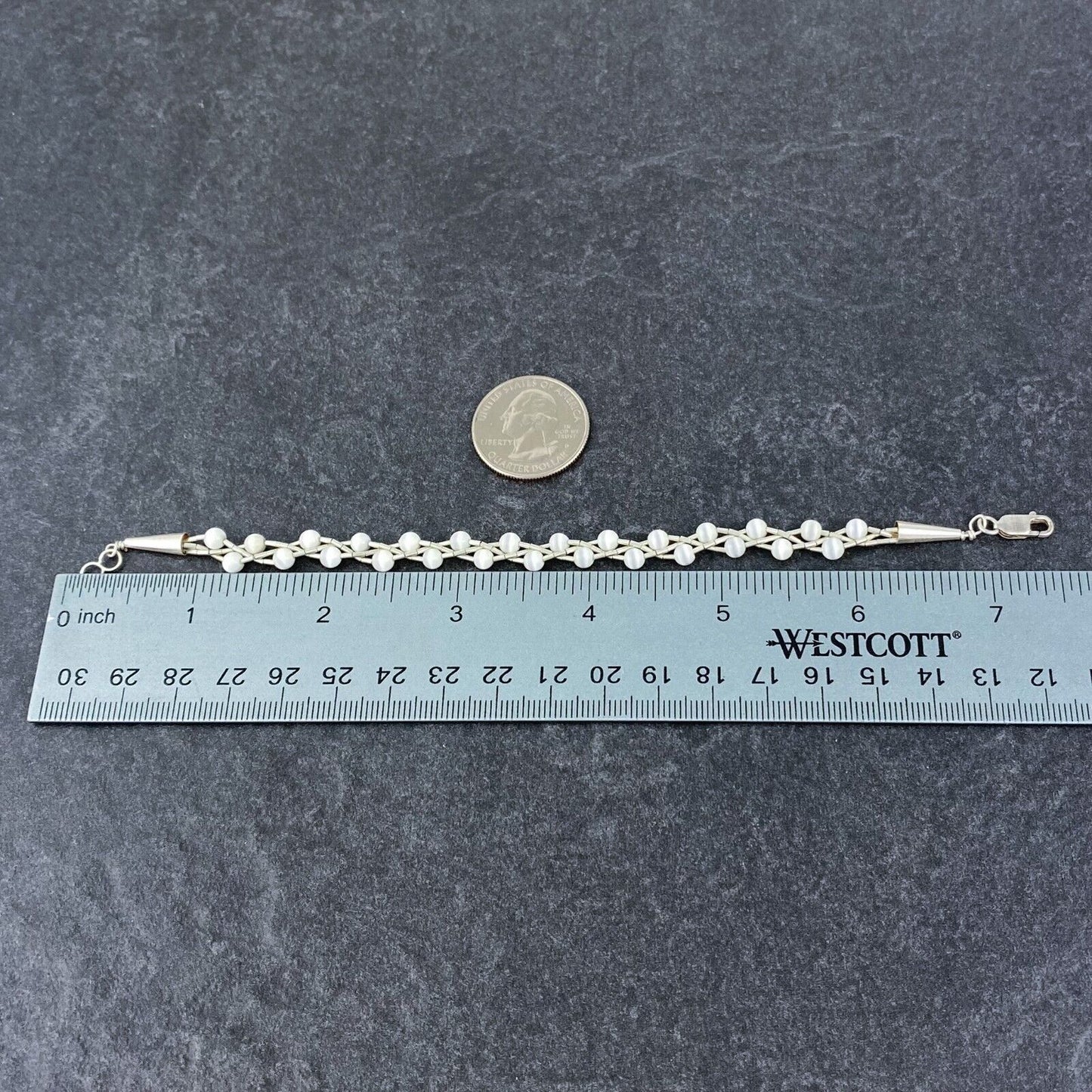 Vintage Sterling Silver 925 White Cat’s Eye Bracelet 7"