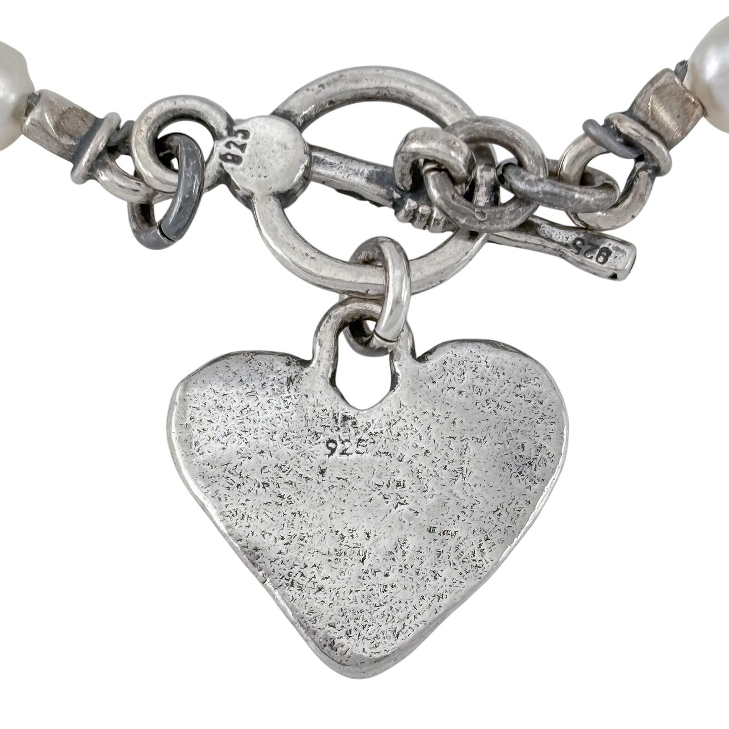Vintage Sterling Silver 925 Pearl Love You Heart Bracelet 8"