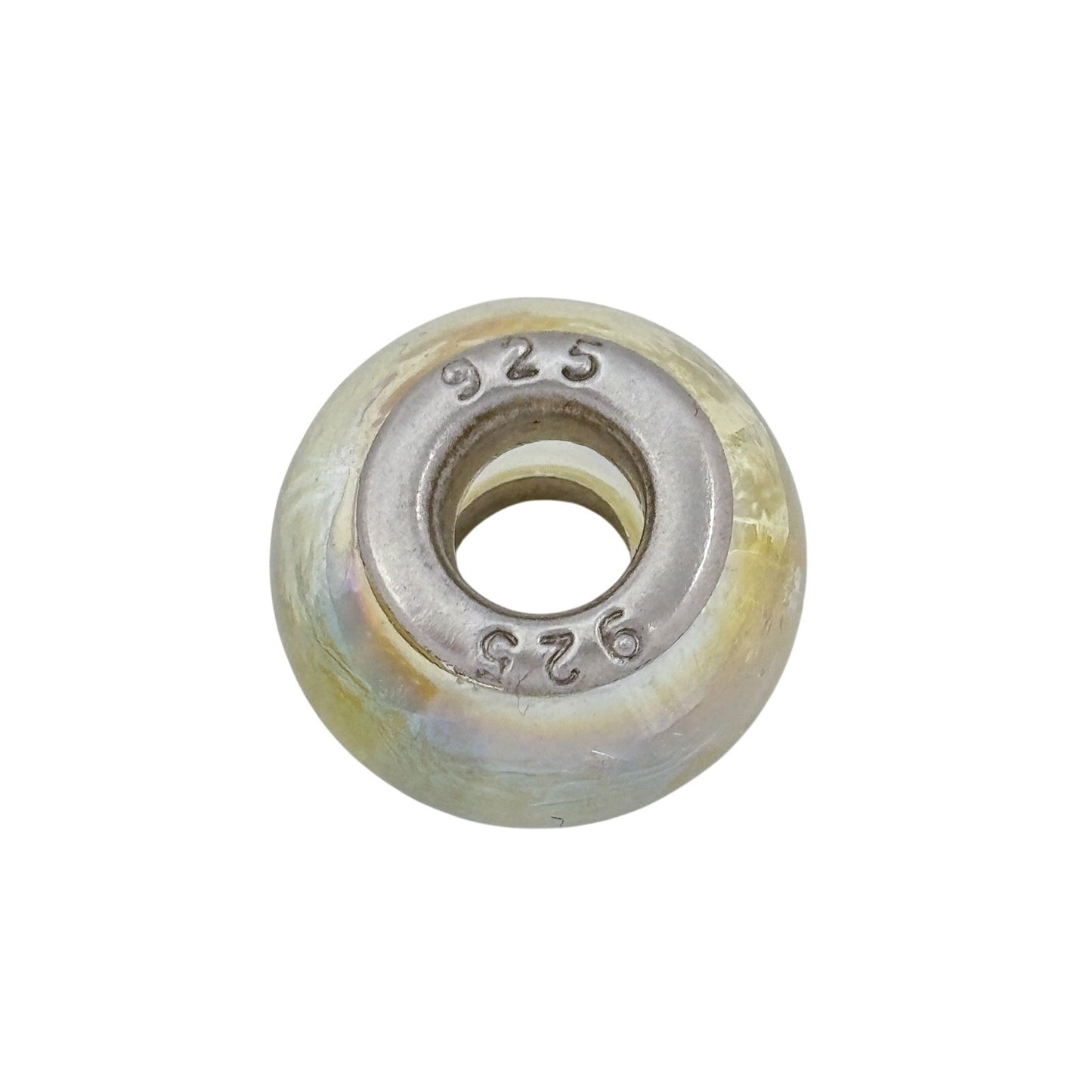 Vintage Sterling Silver 925 Iridescent Glass Charm Bead