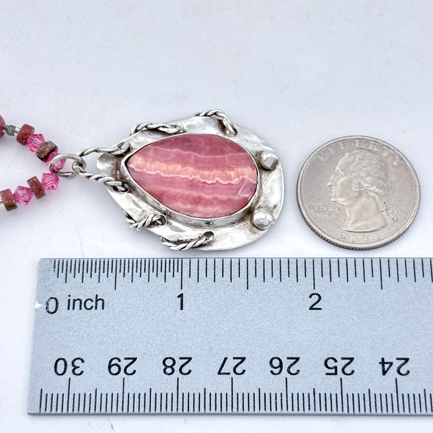 Vintage Sterling Silver 925 Rhodochrosite Pendant Necklace 16"