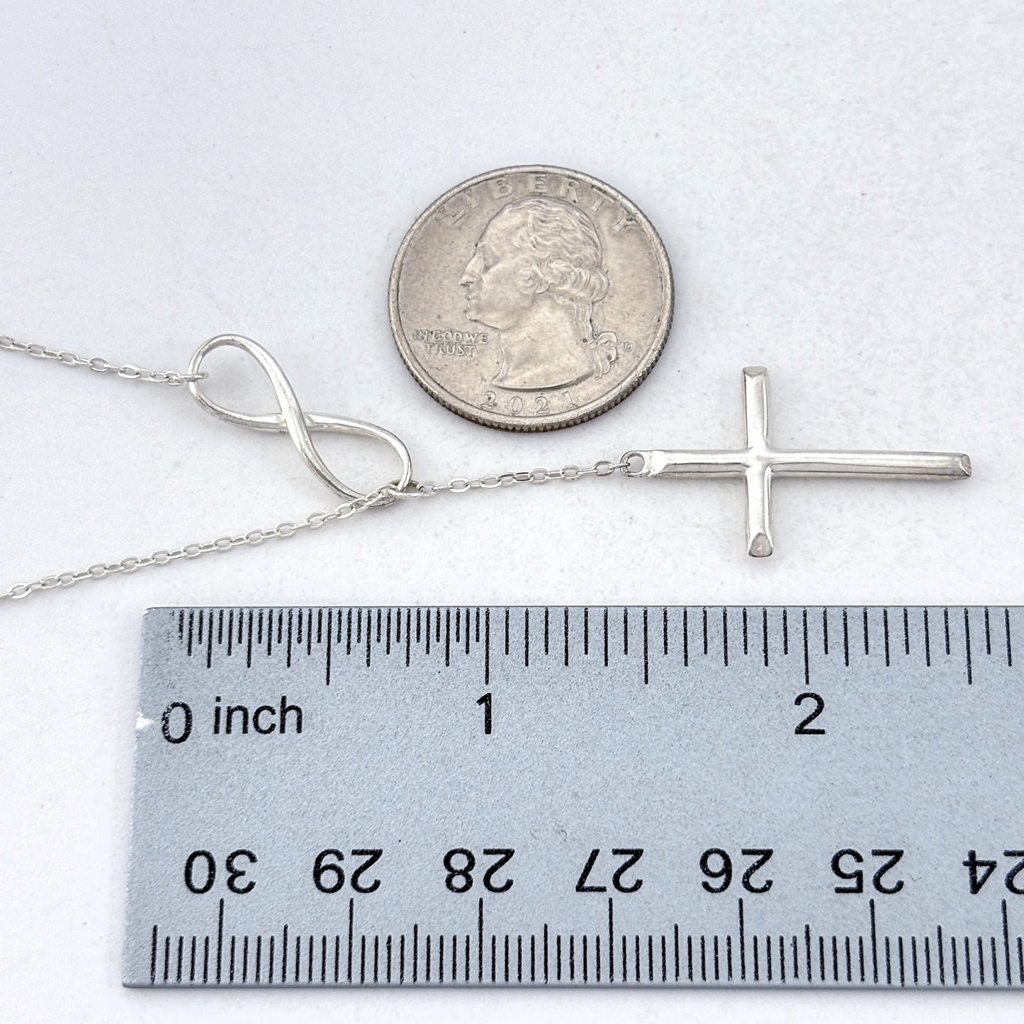 Vintage Sterling Silver 925 Infinity Cross Pendant Necklace 16.5"-18.5"