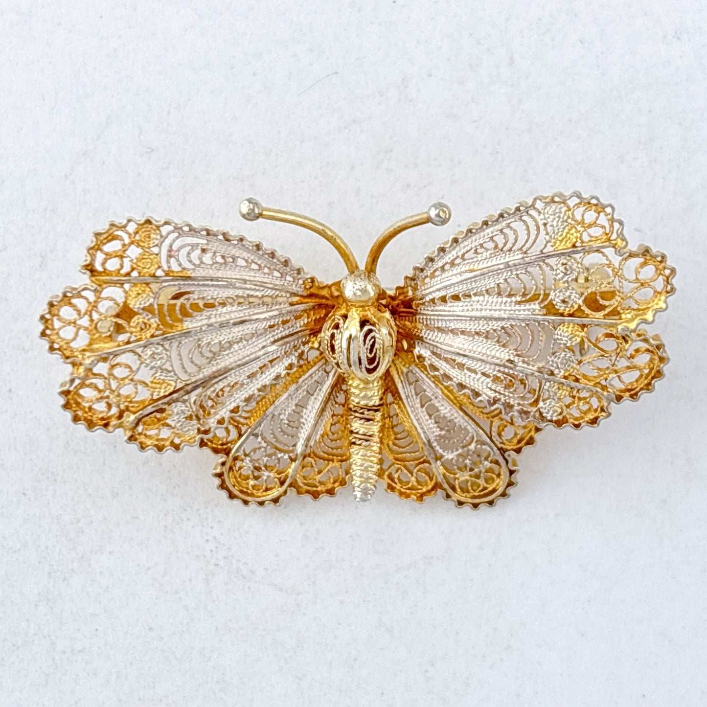 Vintage Sterling Silver 950 Gilt Filigree Butterfly Brooch